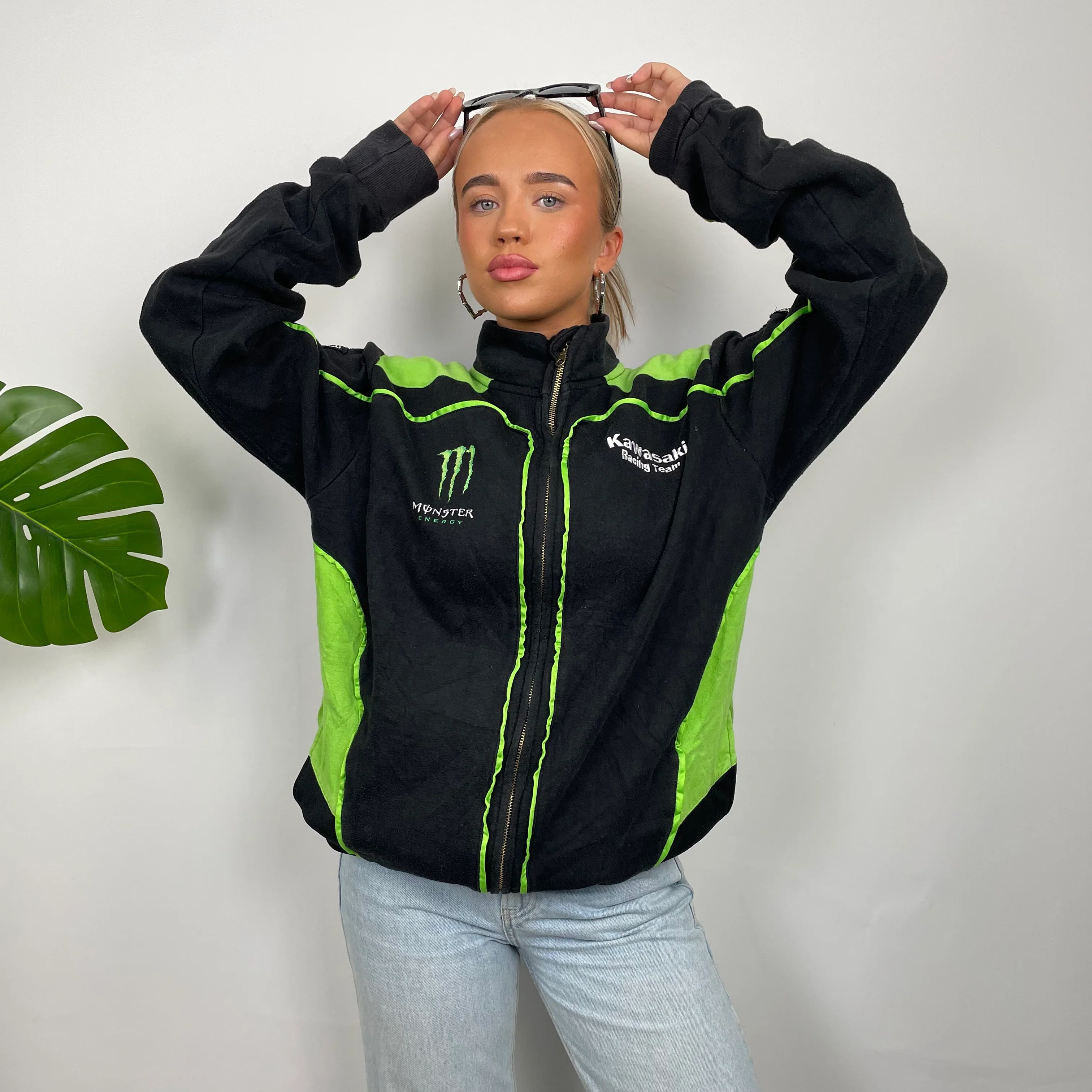 Monster Energy Racing Team Black Embroidered Spell Out Zip Up Hoodie Jacket (L) - Image 2