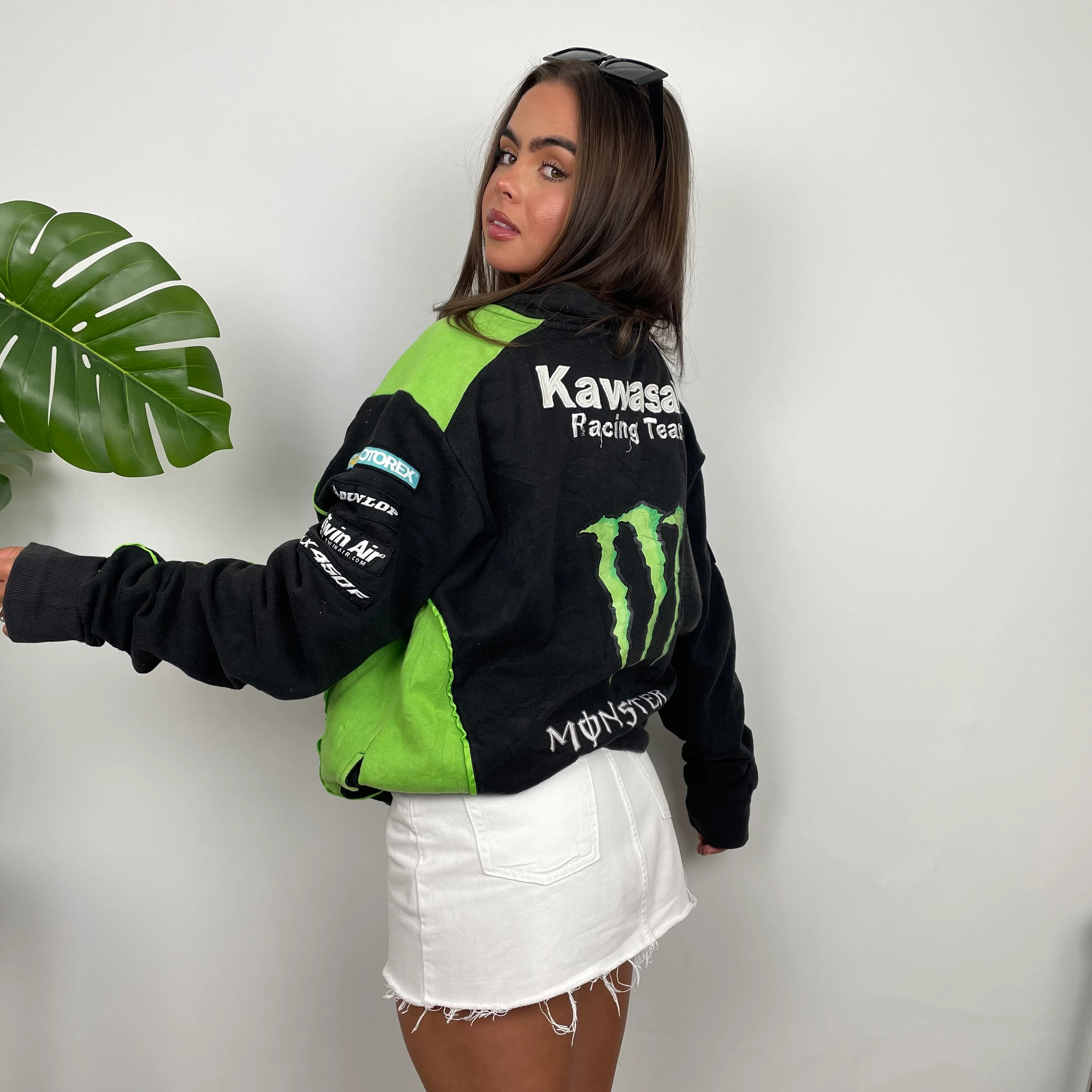 Monster Energy Racing Team Black Embroidered Spell Out Zip Up Hoodie Jacket (L) - Image 2