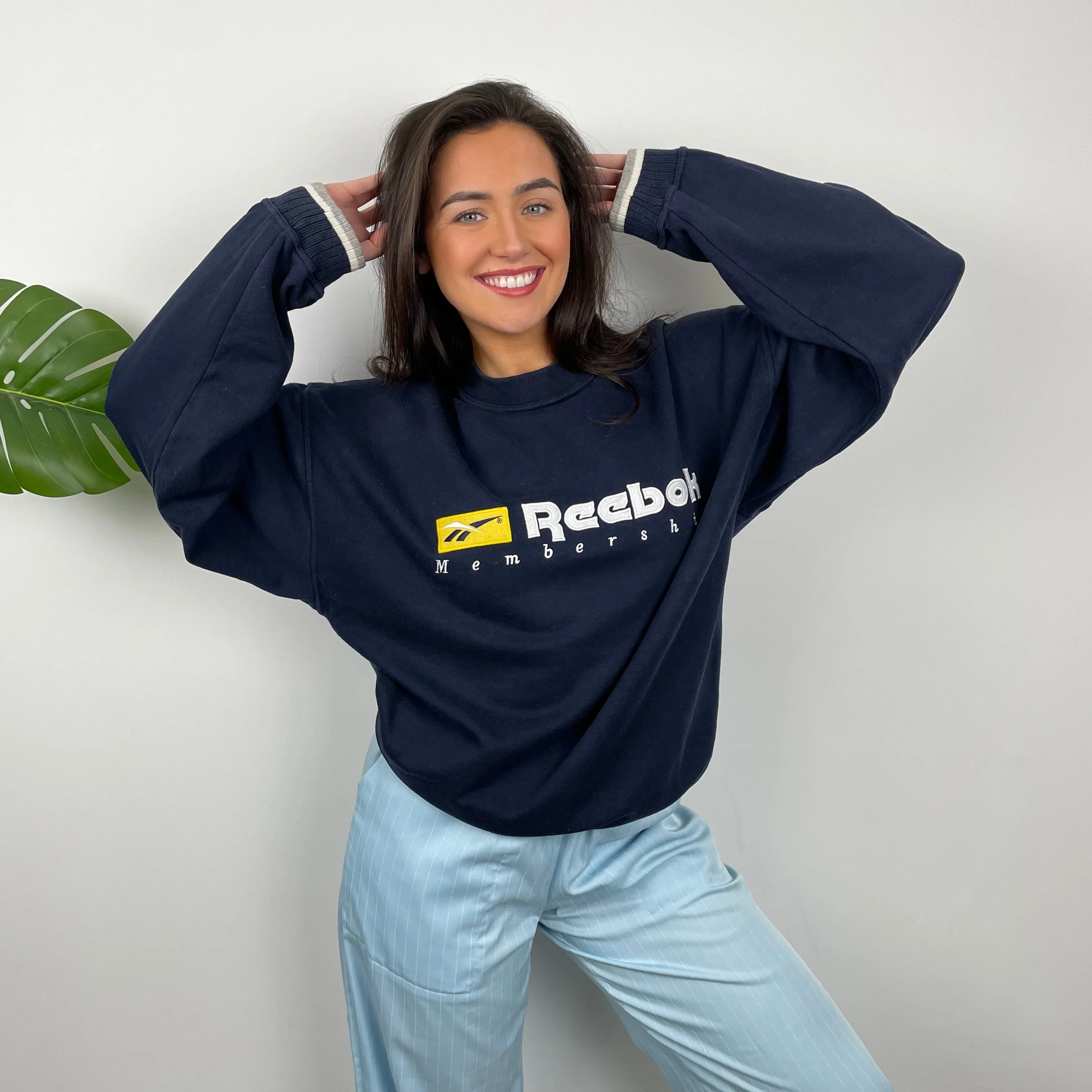 Reebok Membership RARE Navy Embroidered Spell Out Sweatshirt (M)