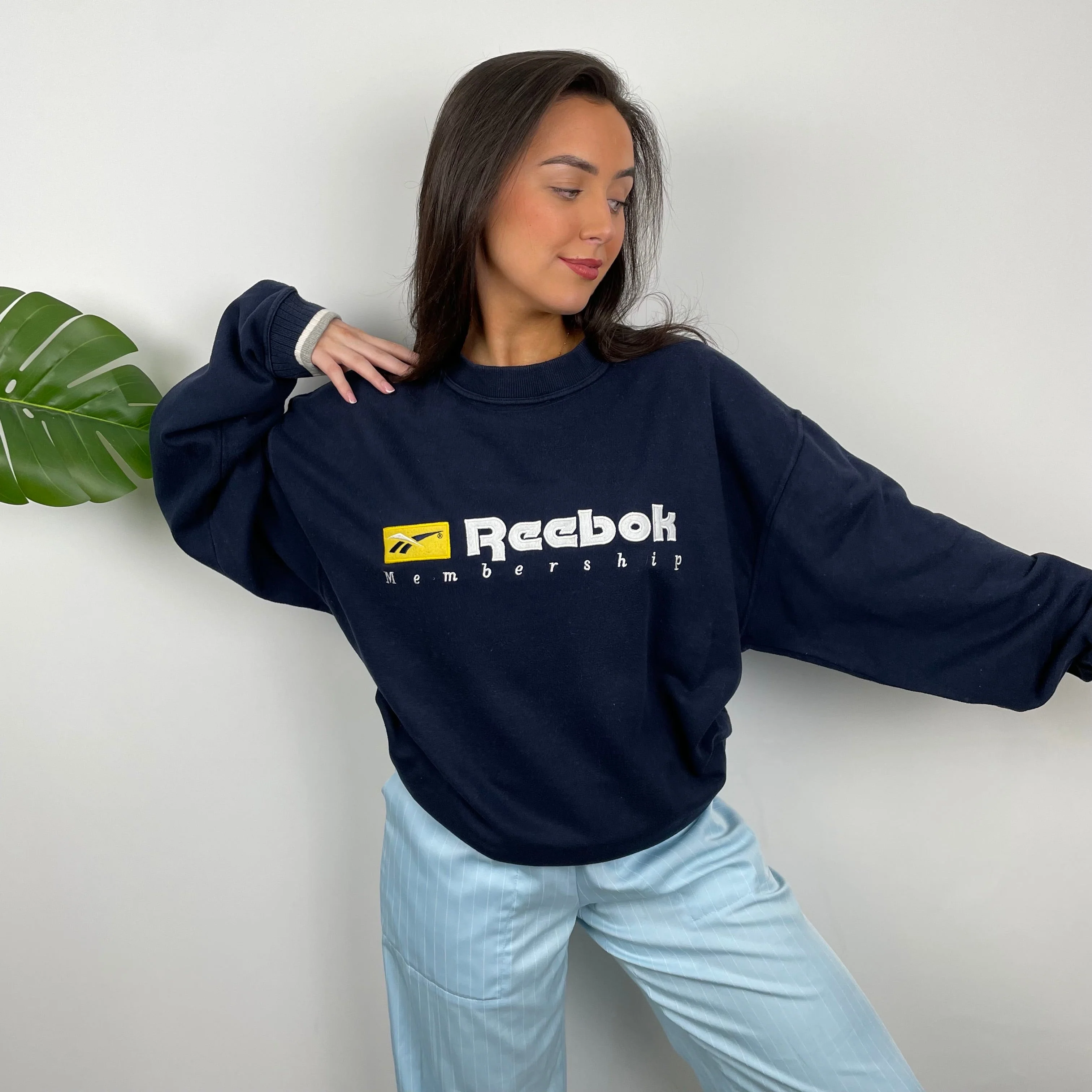 Reebok Membership RARE Navy Embroidered Spell Out Sweatshirt (M) - Image 4