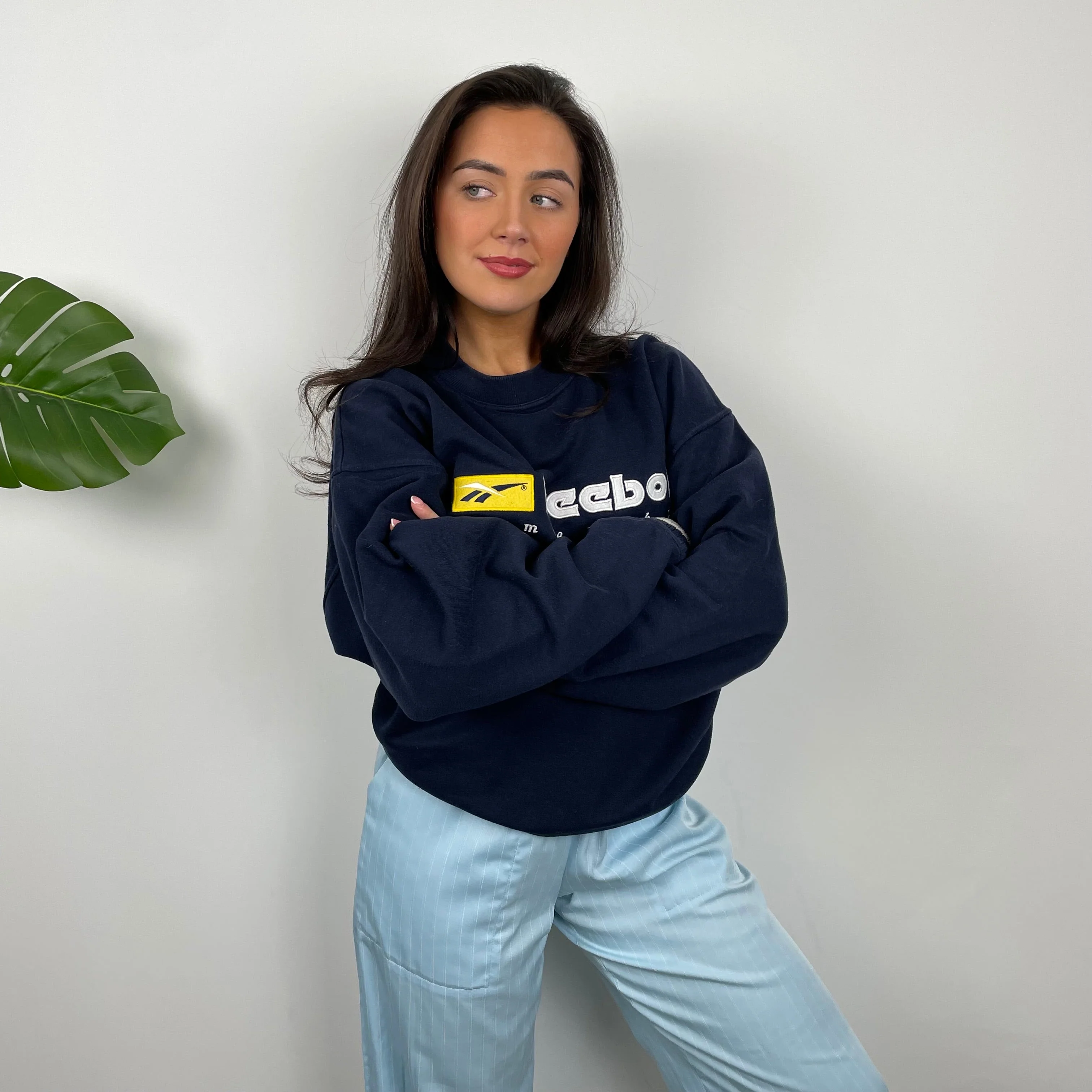 Reebok Membership RARE Navy Embroidered Spell Out Sweatshirt (M) - Image 5