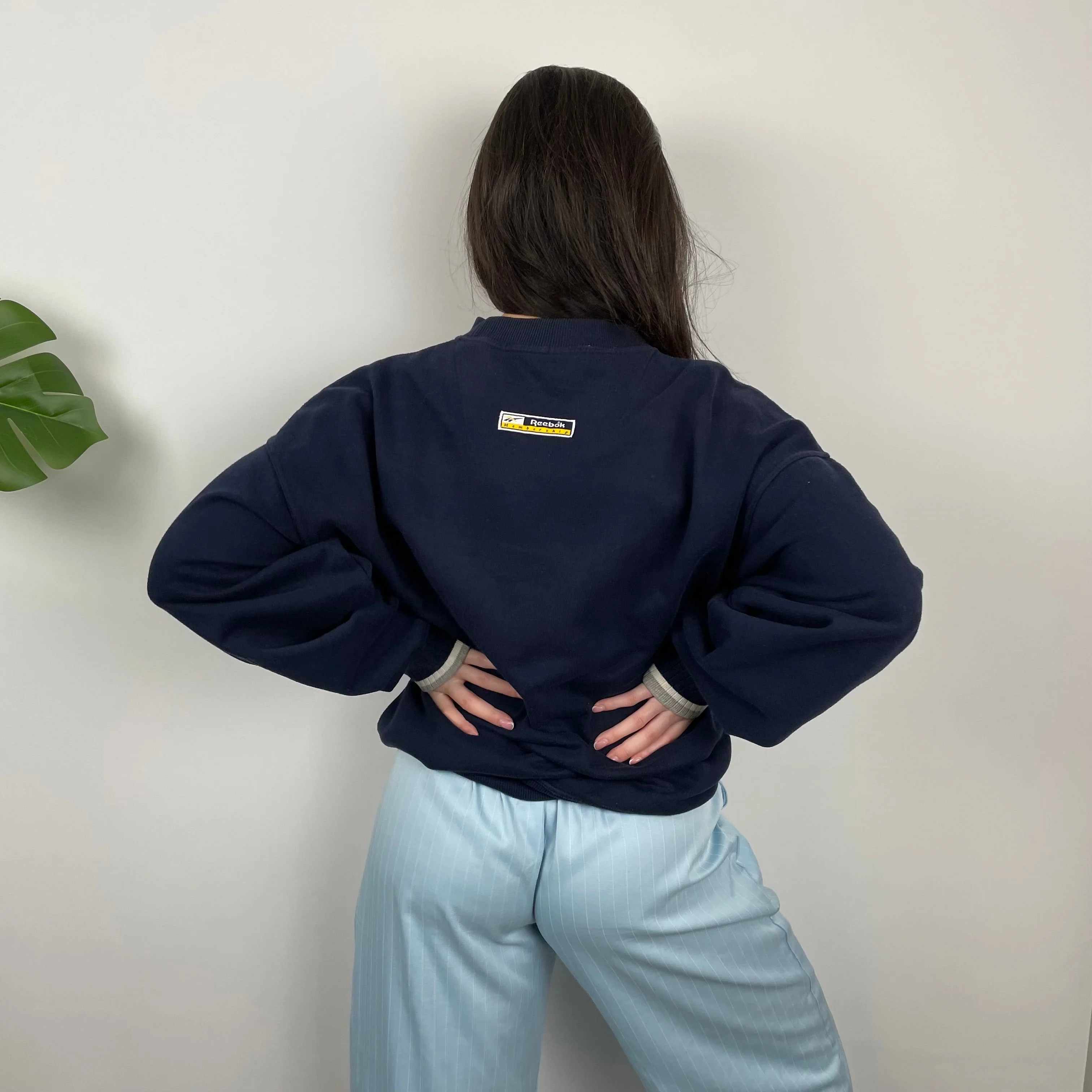 Reebok Membership RARE Navy Embroidered Spell Out Sweatshirt (M) - Image 6