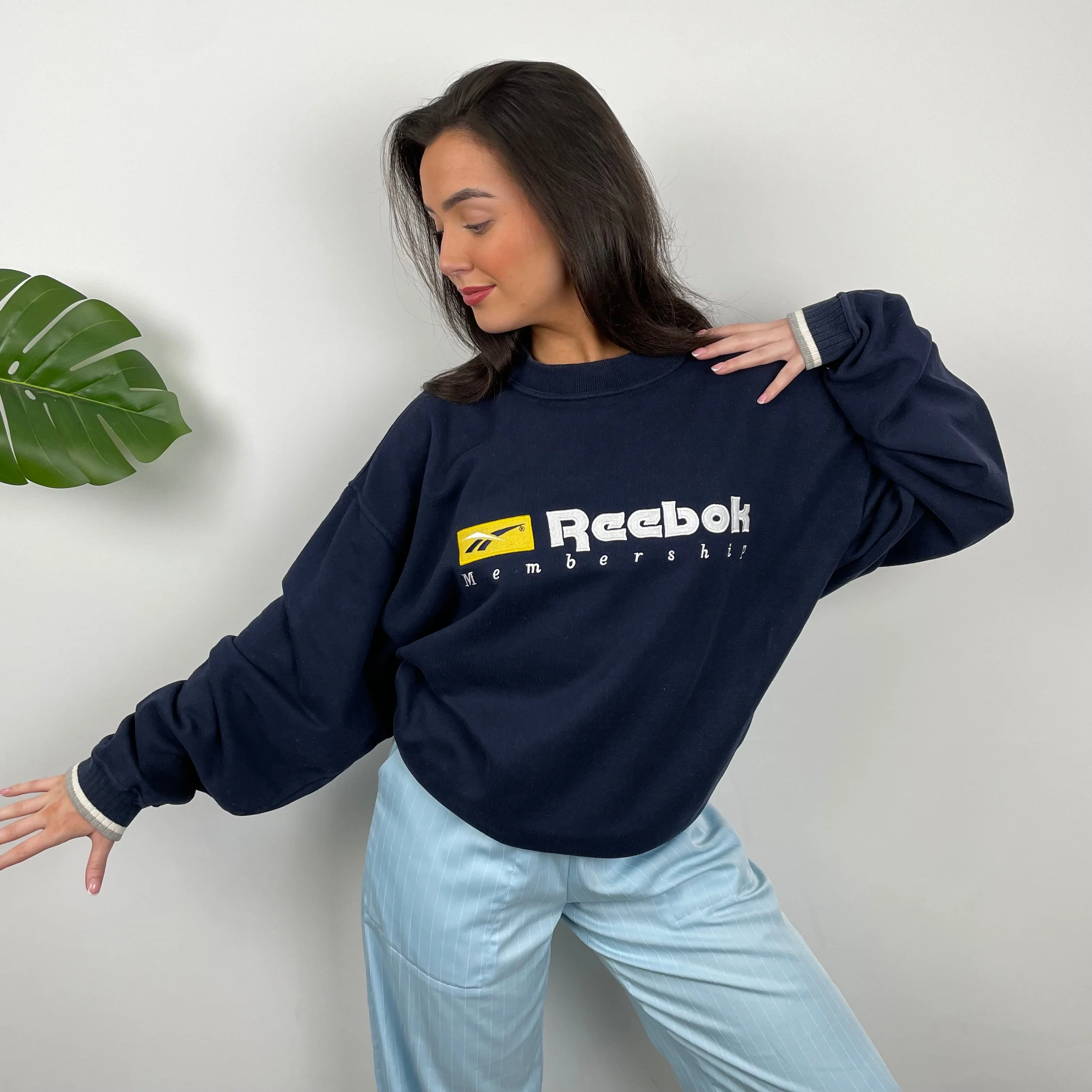 Reebok Membership RARE Navy Embroidered Spell Out Sweatshirt (M) - Image 7