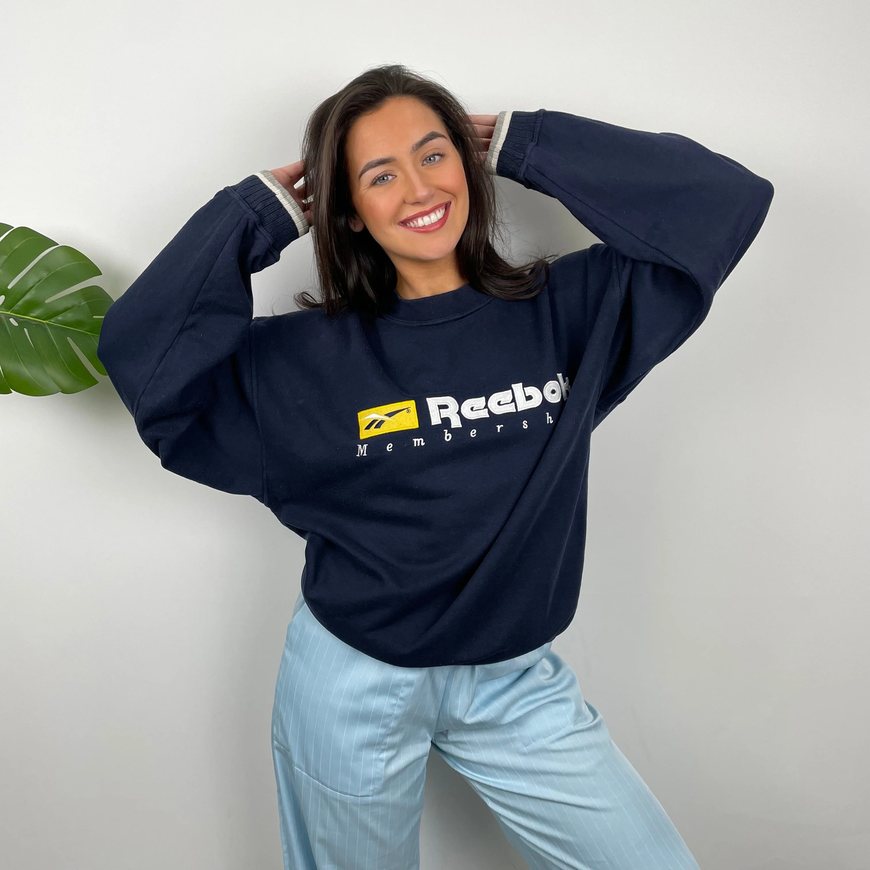 Reebok Membership RARE Navy Embroidered Spell Out Sweatshirt (M) - Image 8