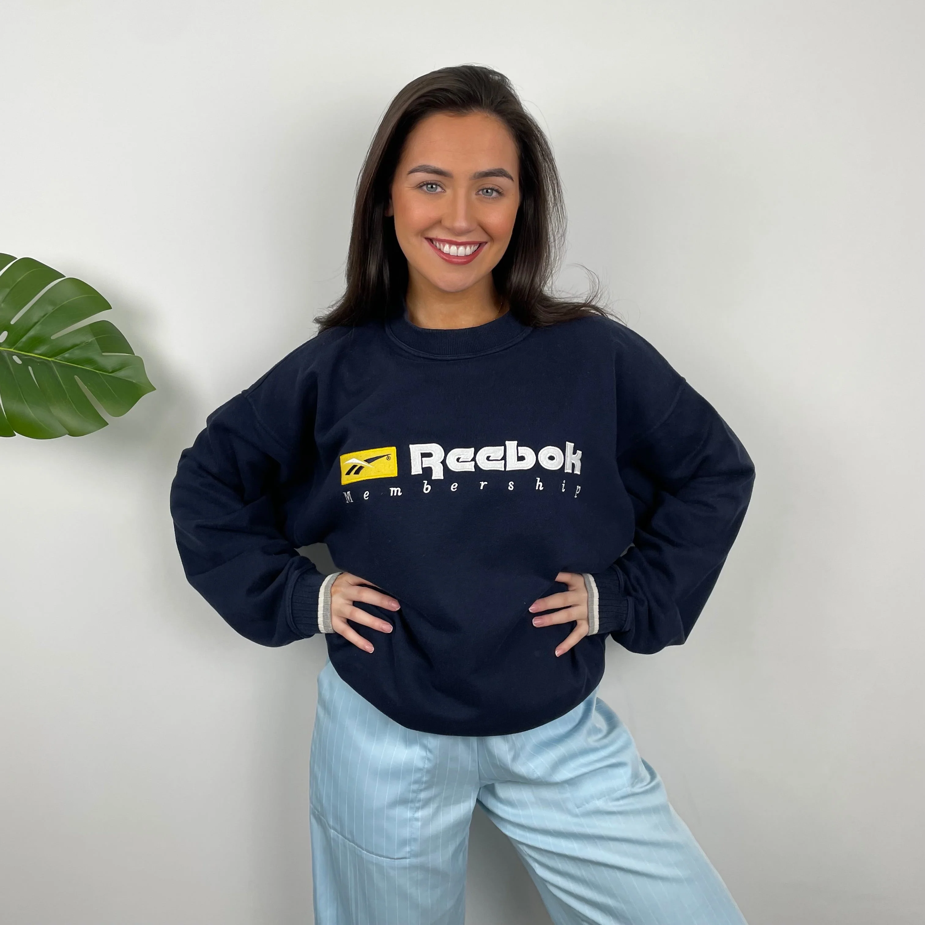 Reebok Membership RARE Navy Embroidered Spell Out Sweatshirt (M) - Image 9