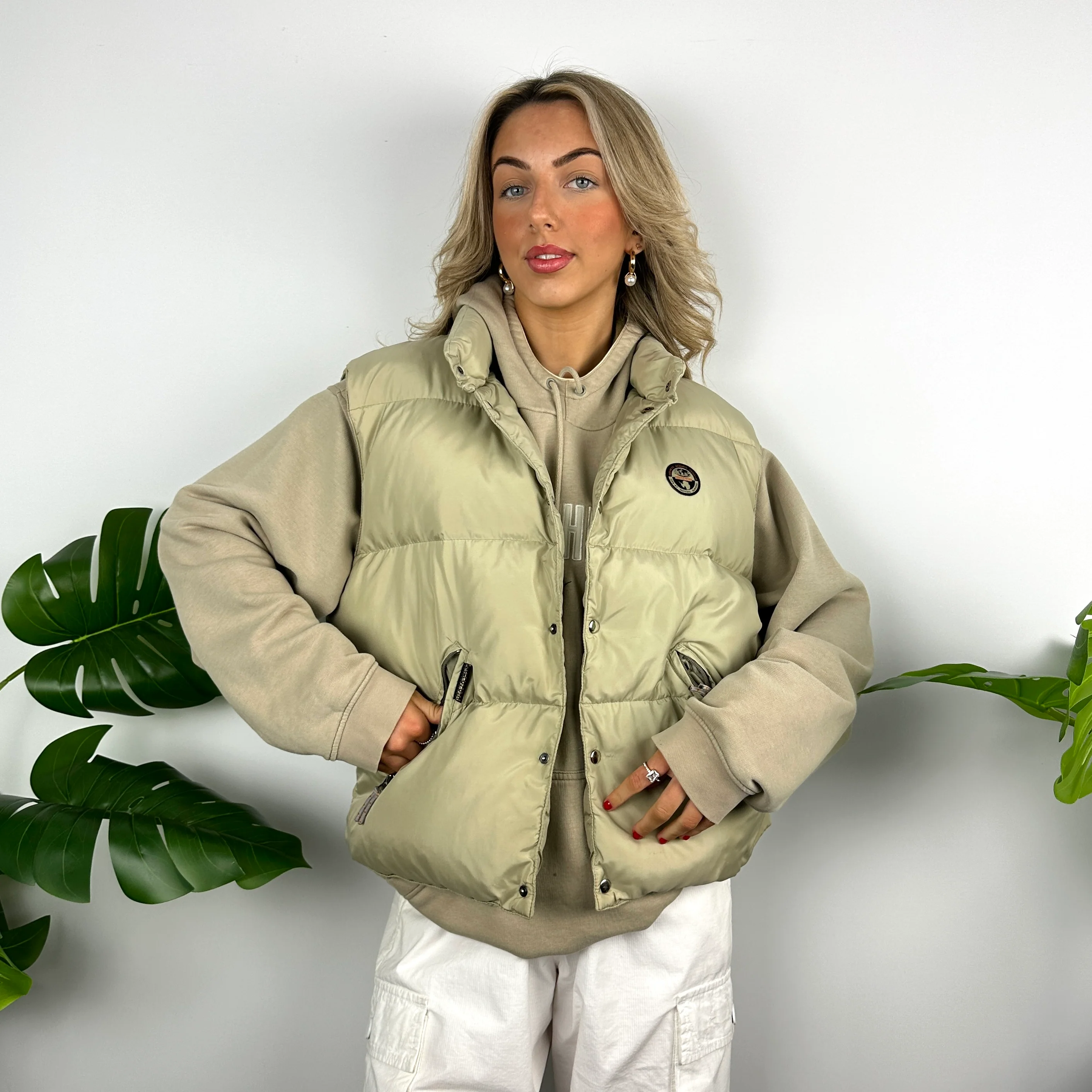 Napapijri Cream Embroidered Logo Puffer Gilet (M)