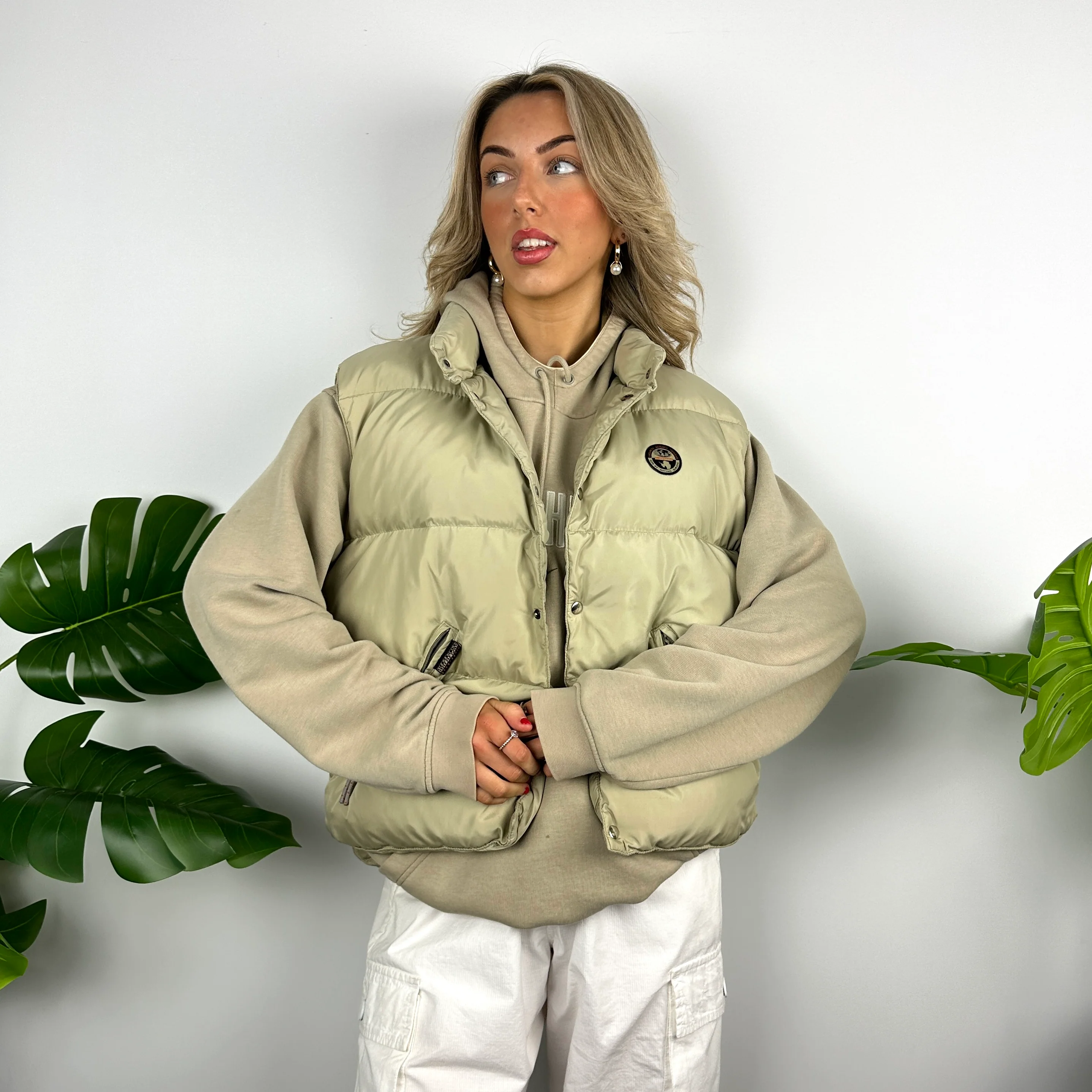 Napapijri Cream Embroidered Logo Puffer Gilet (M) - Image 2