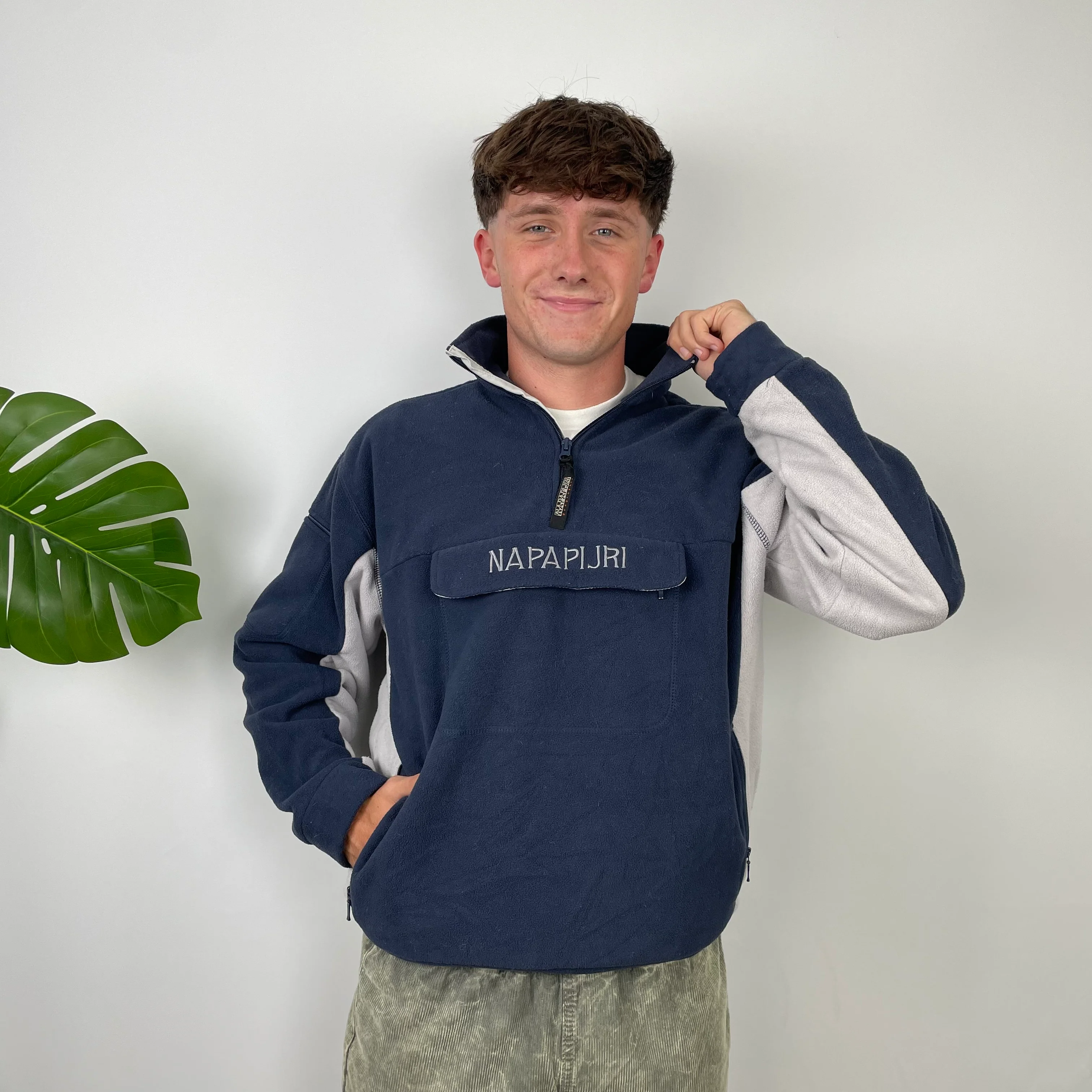 Napapijri Navy Embroidered Spell Out Teddy Bear Fleece Quarter Zip (M) - Image 2