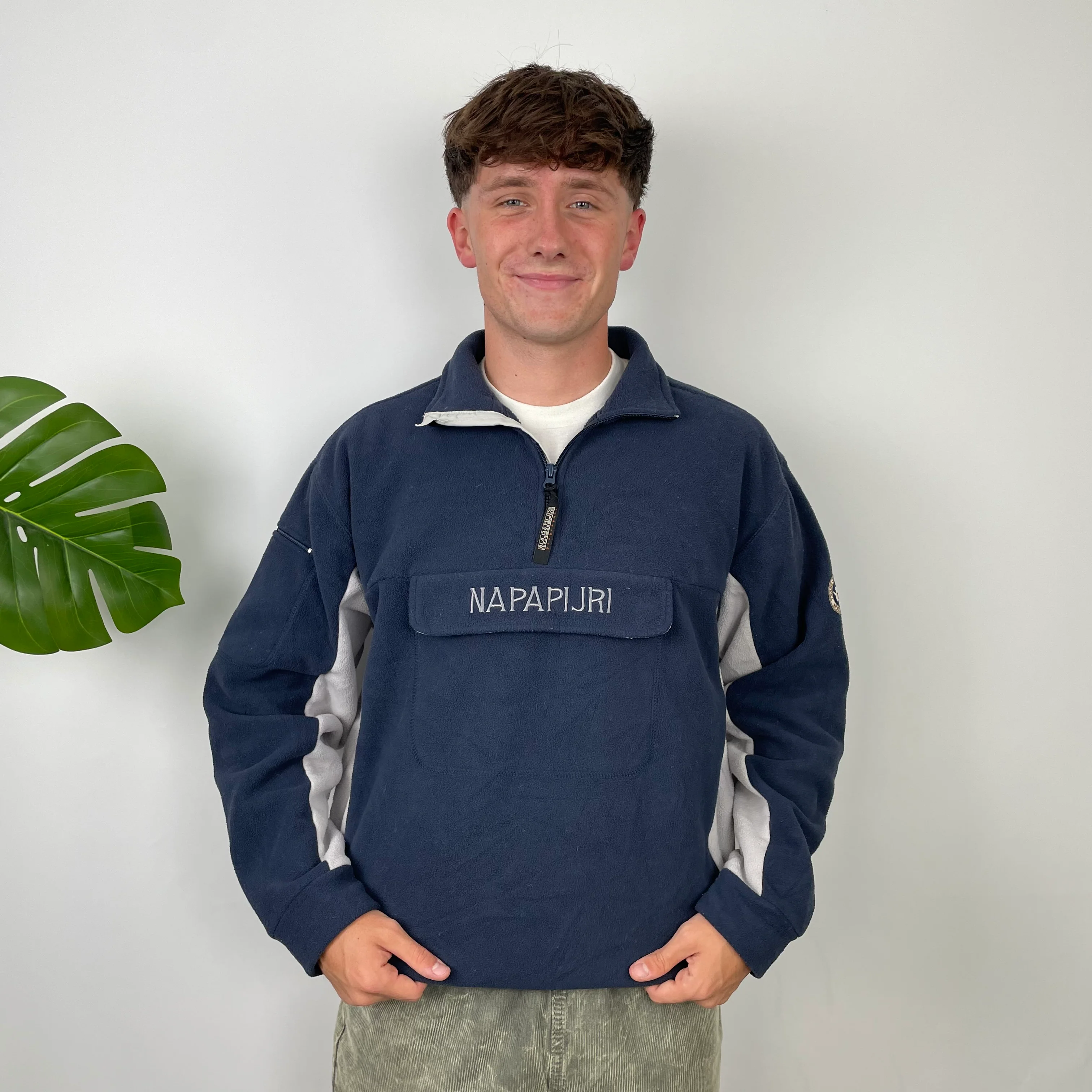 Napapijri Navy Embroidered Spell Out Teddy Bear Fleece Quarter Zip (M) - Image 3