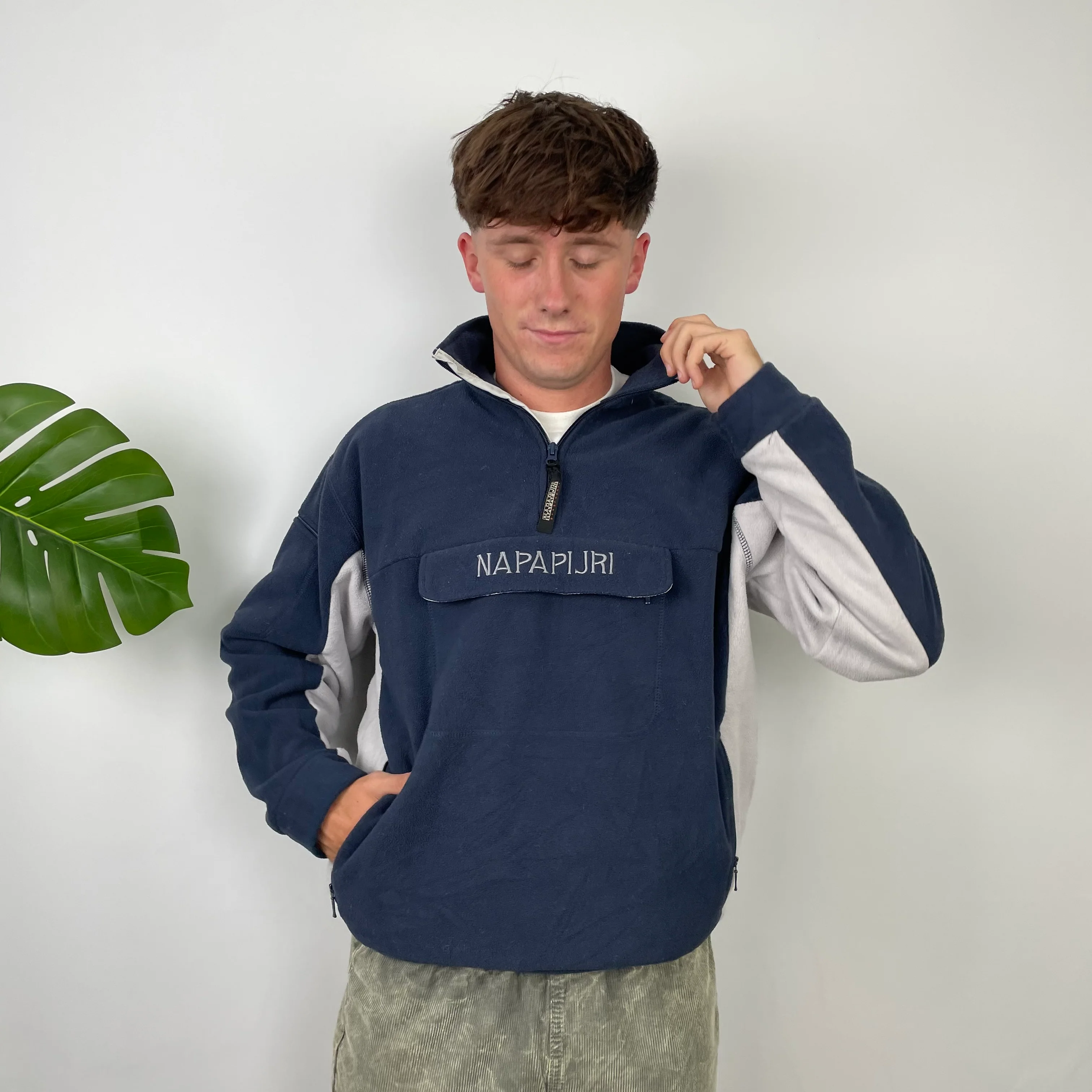 Napapijri Navy Embroidered Spell Out Teddy Bear Fleece Quarter Zip (M) - Image 4