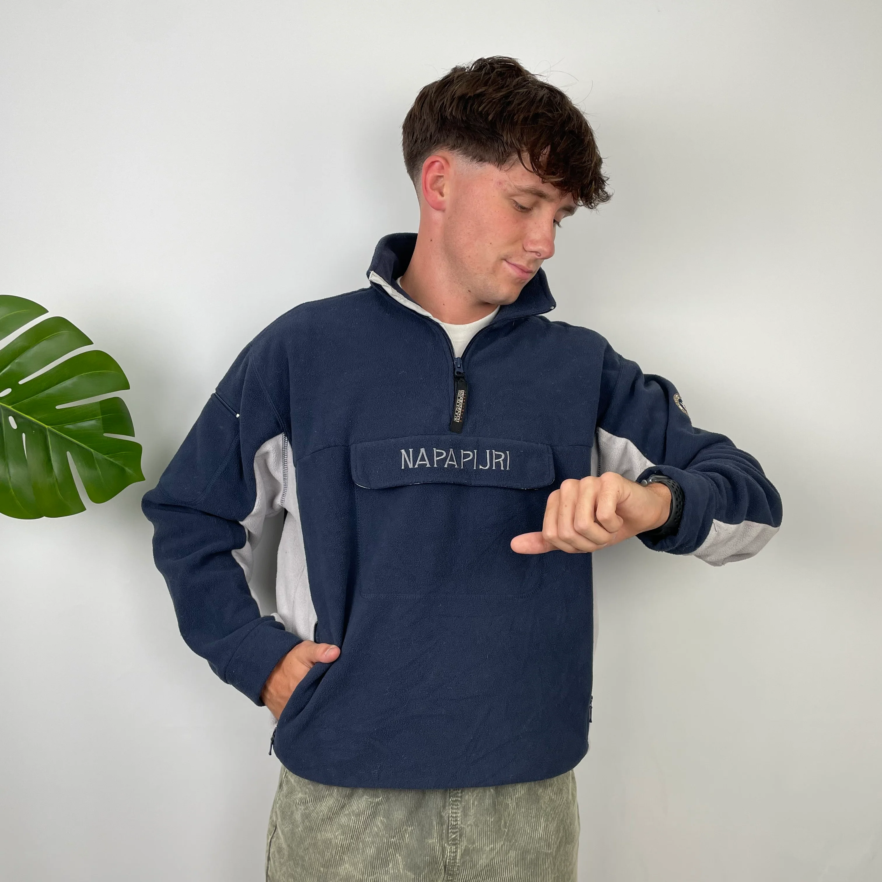 Napapijri Navy Embroidered Spell Out Teddy Bear Fleece Quarter Zip (M) - Image 5