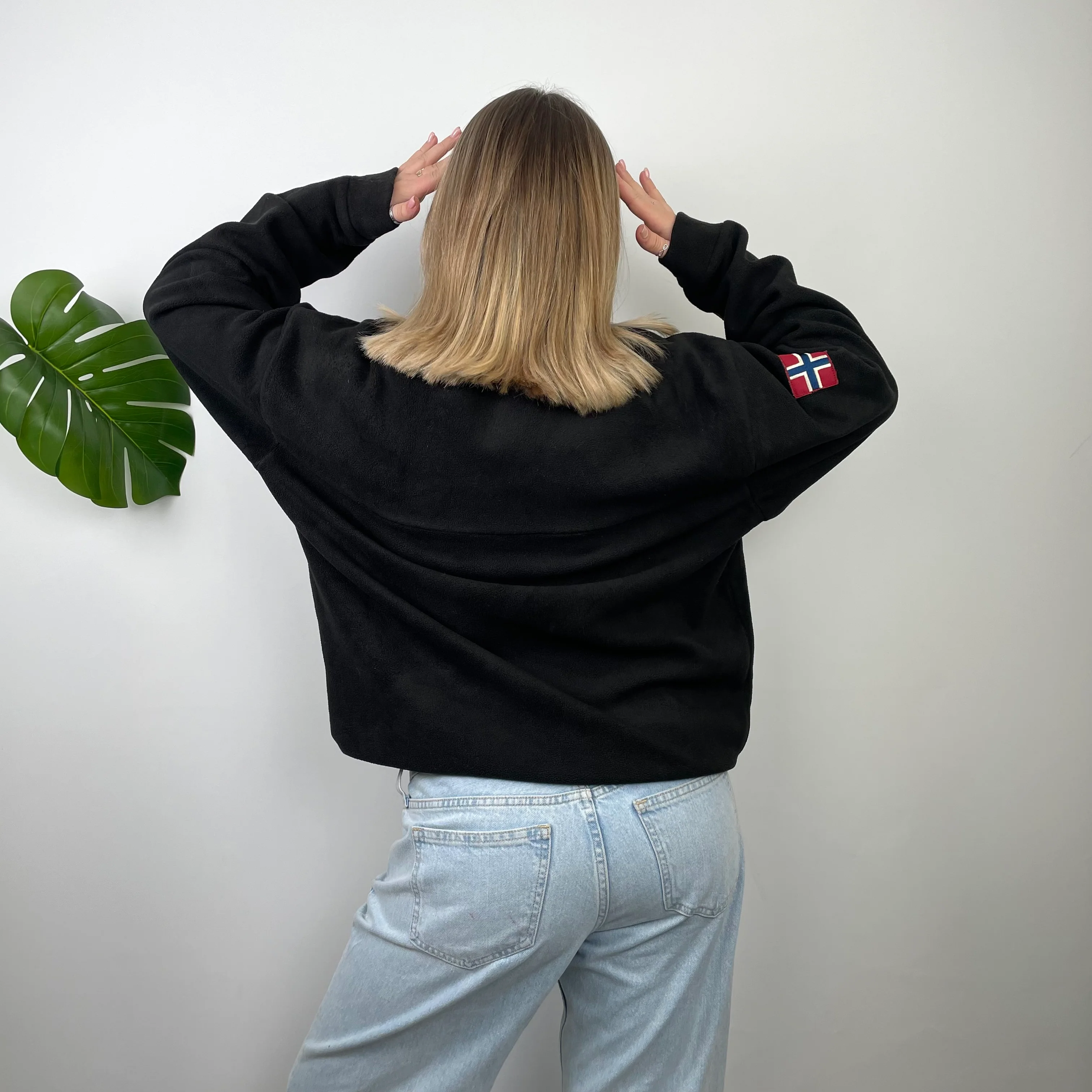Napapijri RARE Black Embroidered Spell Out Teddy Bear Fleece Quarter Zip Sweatshirt (L) - Image 5
