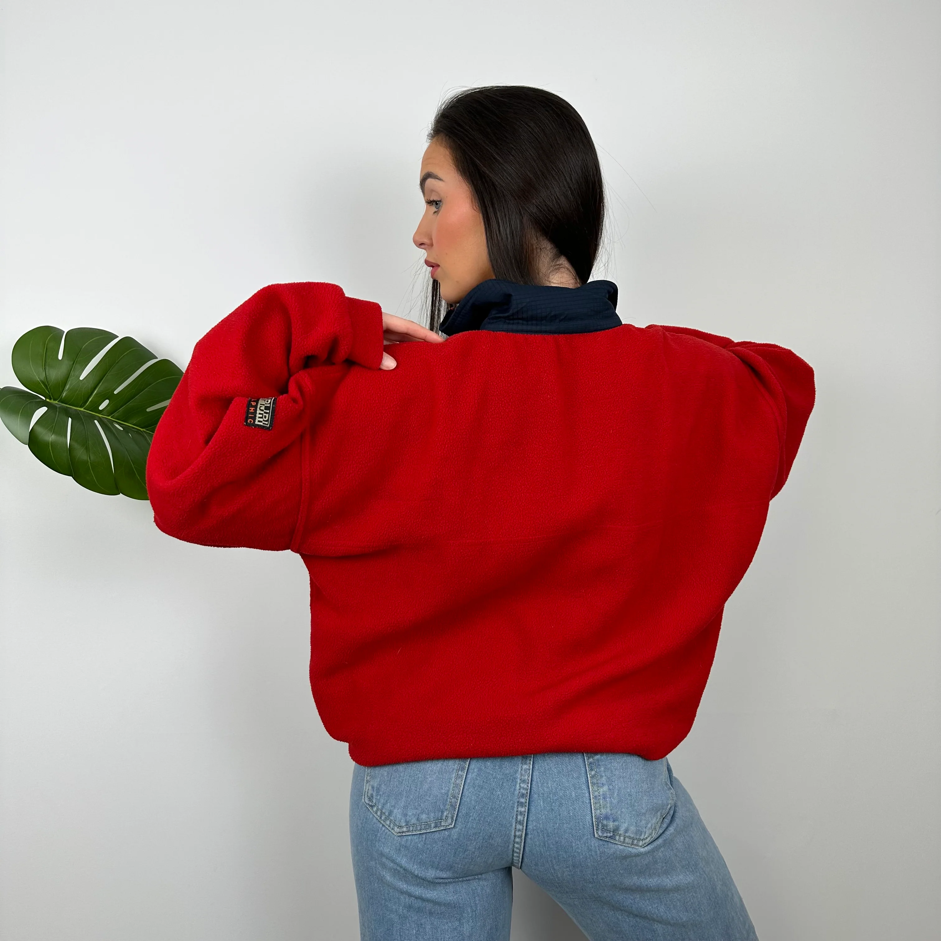 Napapijri Red Embroidered Spell Out Teddy Bear Fleece Quarter Zip (M) - Image 5