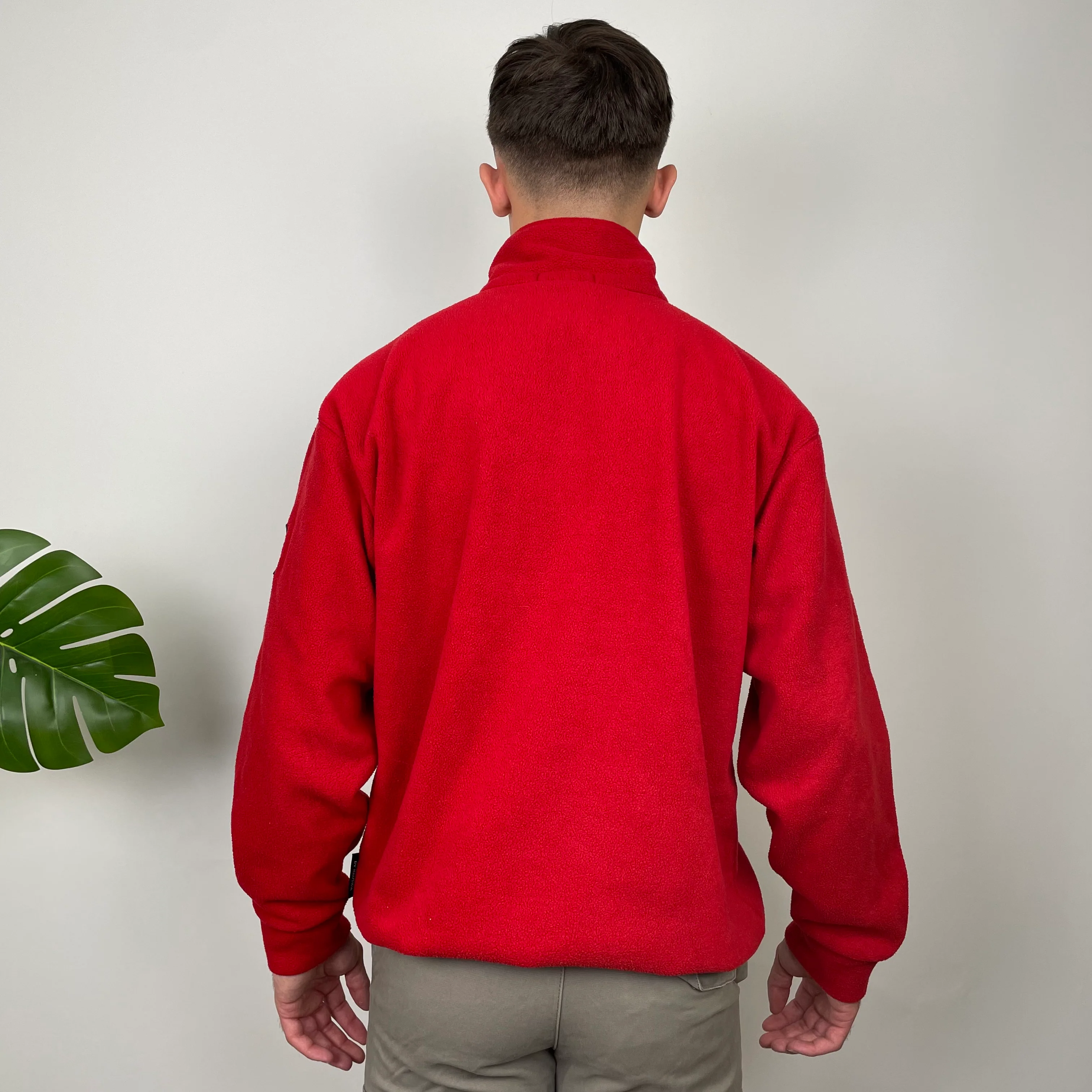 Nautica Red Embroidered Spell Out Teddy Bear Fleece Quarter Zip Sweatshirt (M) - Image 6