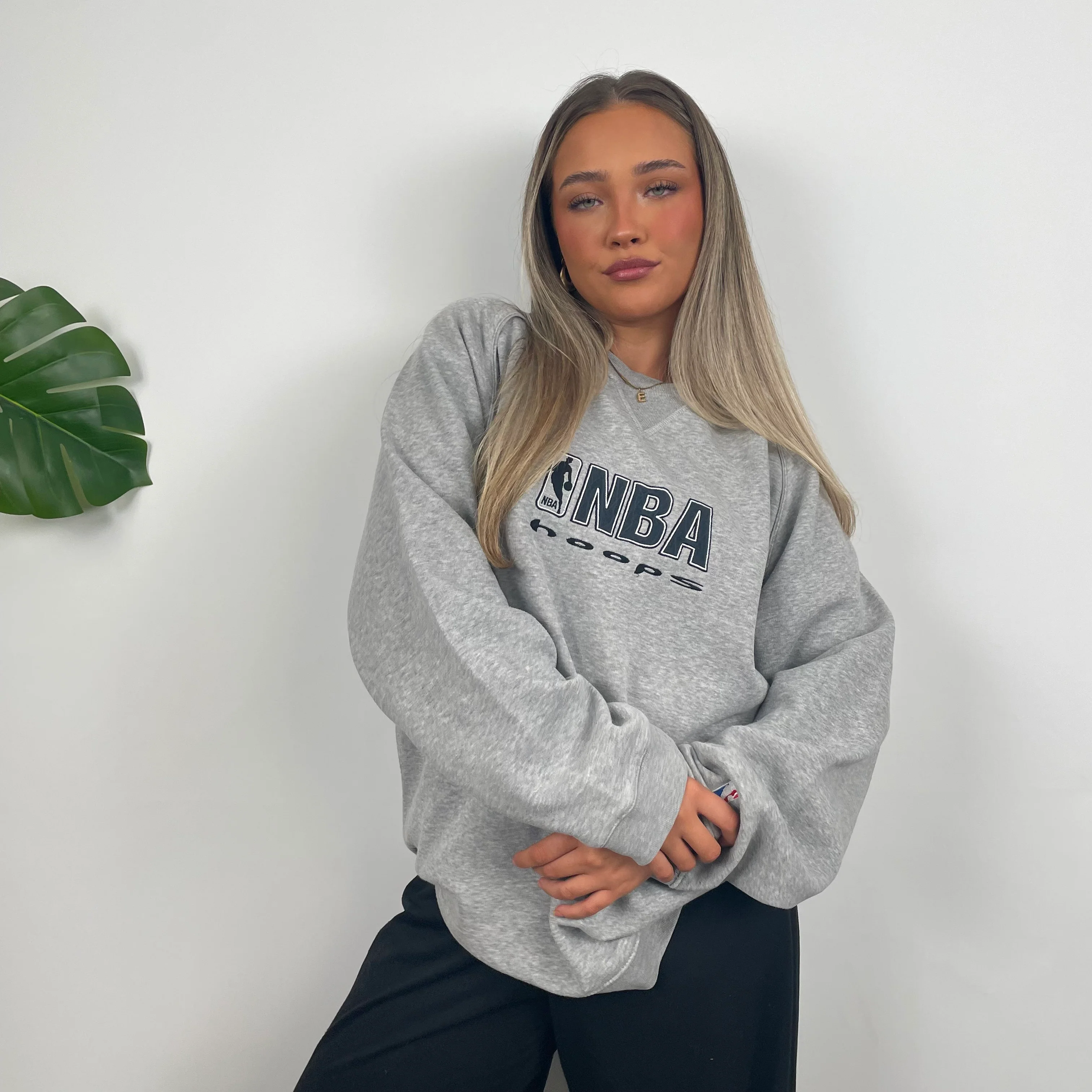 NBA RARE Grey Embroidered Spell Out Sweatshirt (XL) - Image 4
