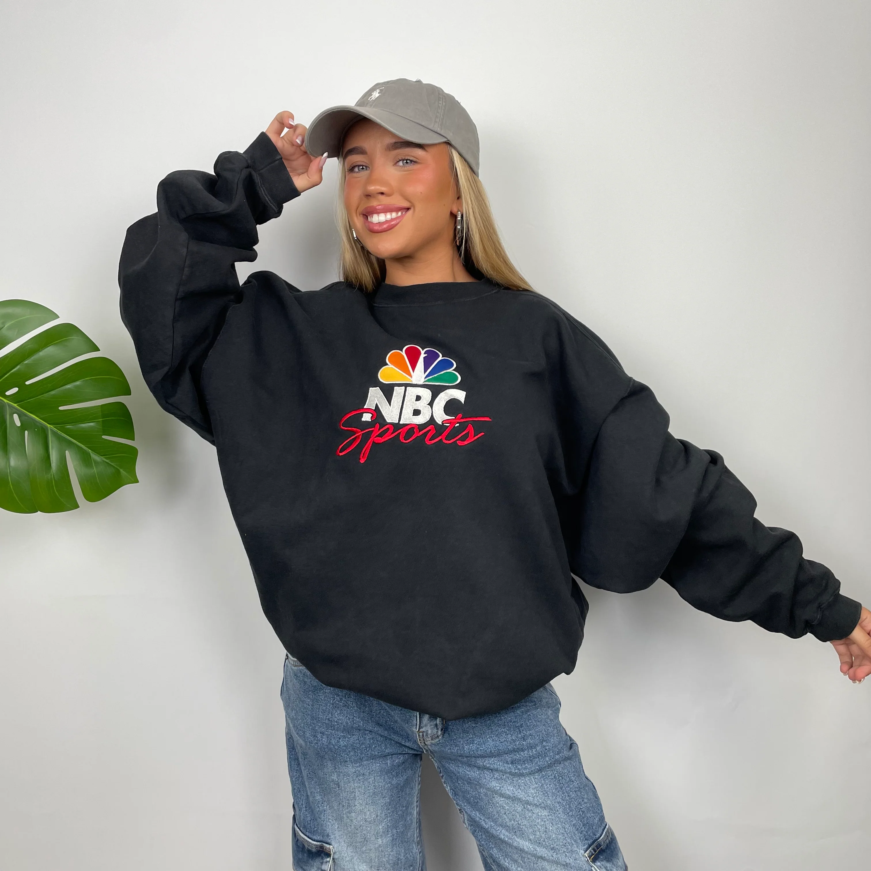 NBC Sports Black Embroidered Spell Out Sweatshirt (XXL) - Image 2
