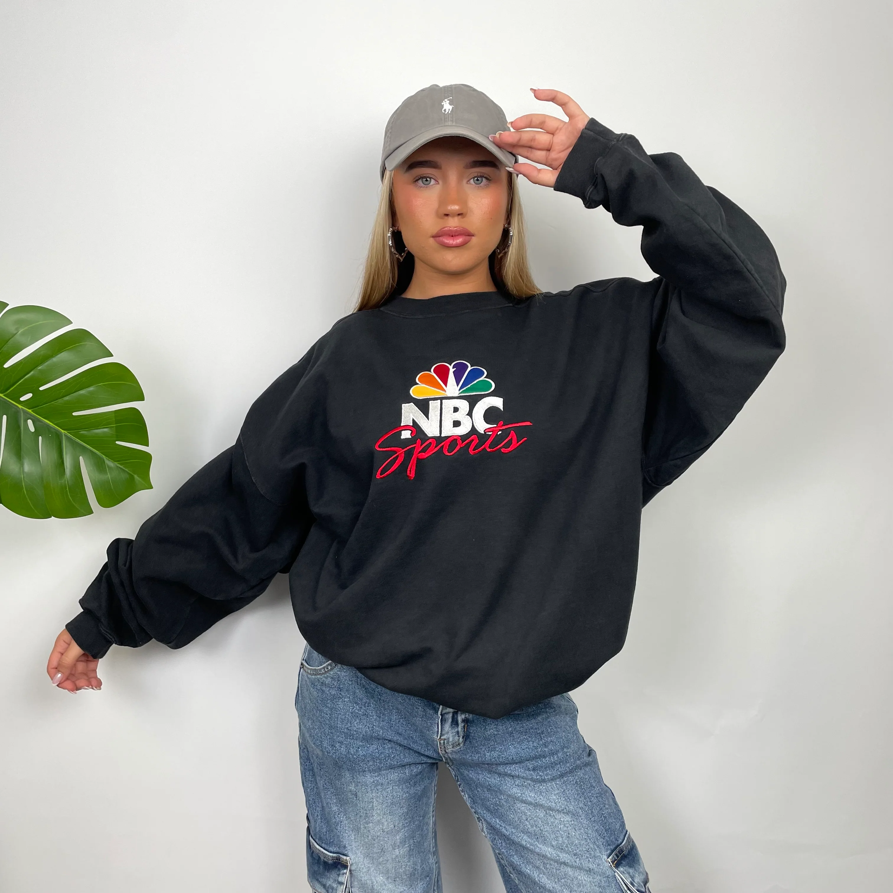 NBC Sports Black Embroidered Spell Out Sweatshirt (XXL) - Image 3
