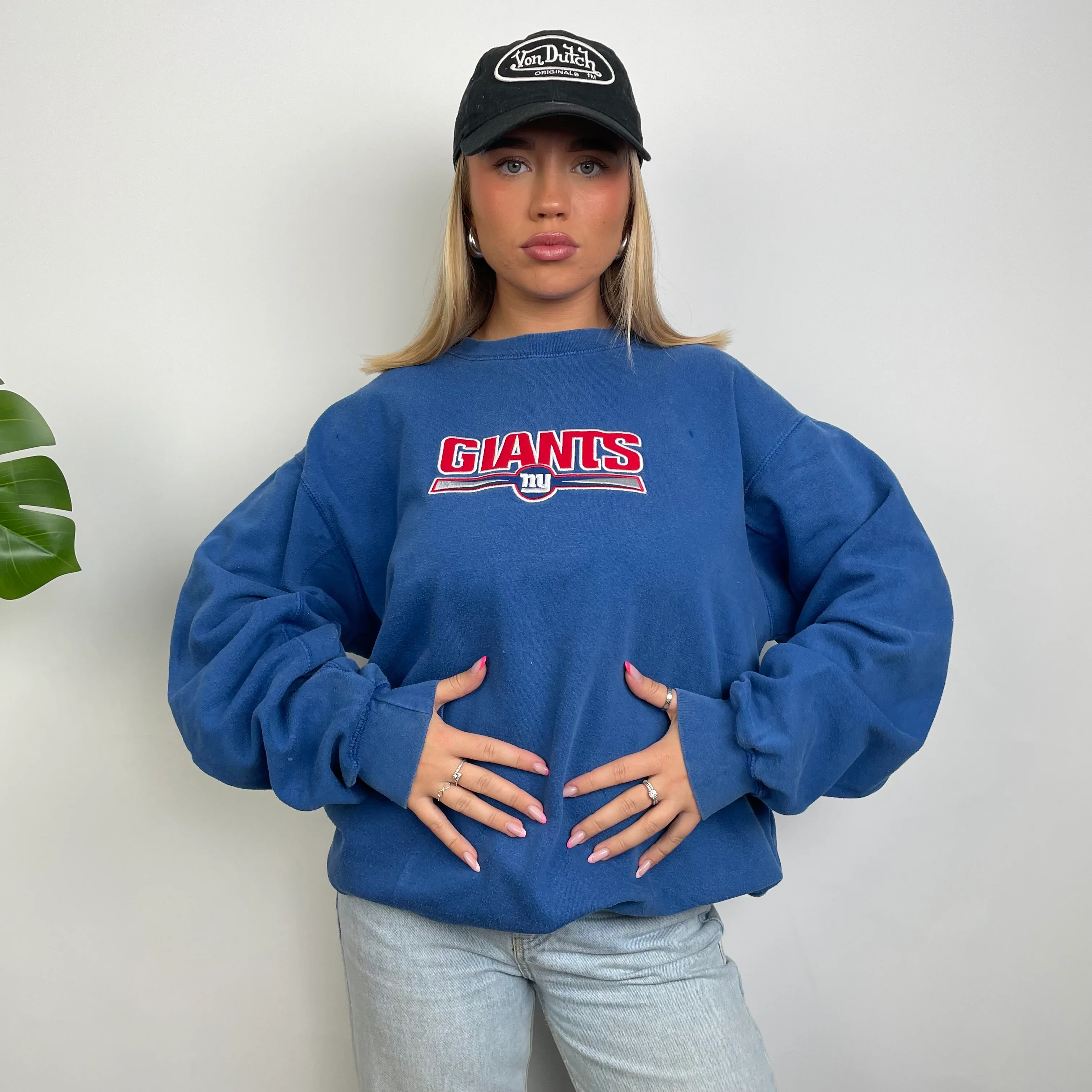 New York Giants Blue Embroidered Spell Out Sweatshirt (XL) - Image 3