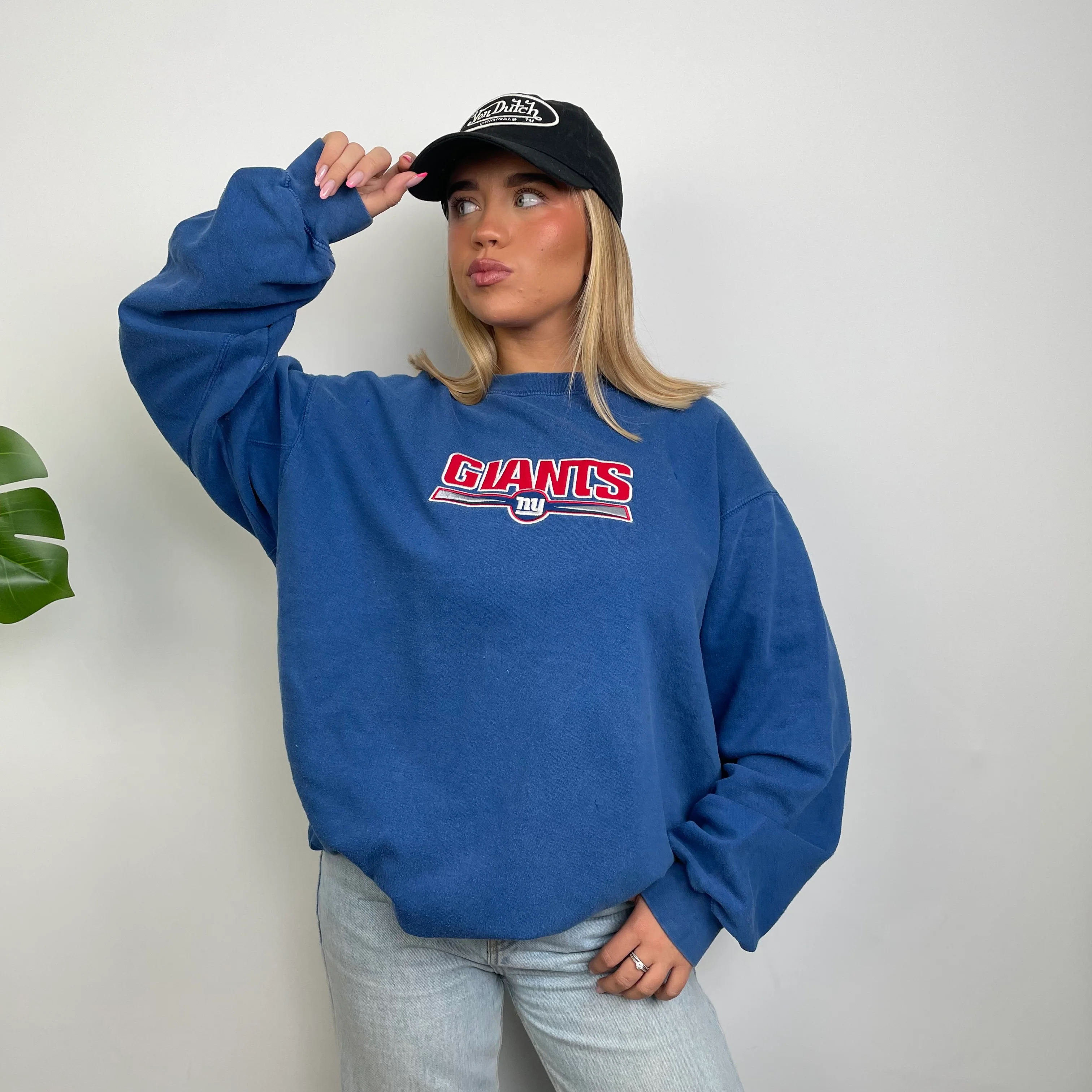 New York Giants Blue Embroidered Spell Out Sweatshirt (XL) - Image 4