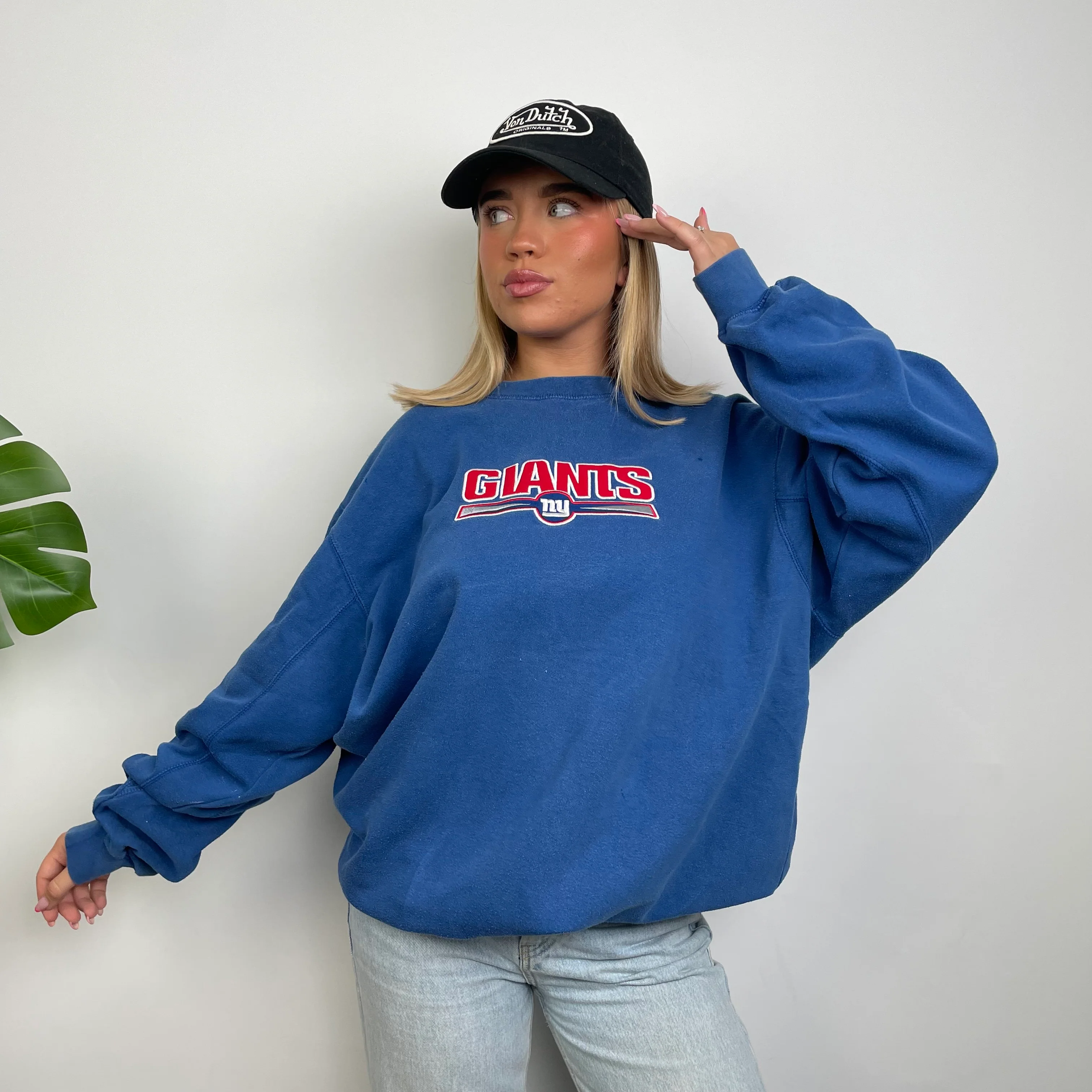 New York Giants Blue Embroidered Spell Out Sweatshirt (XL) - Image 5