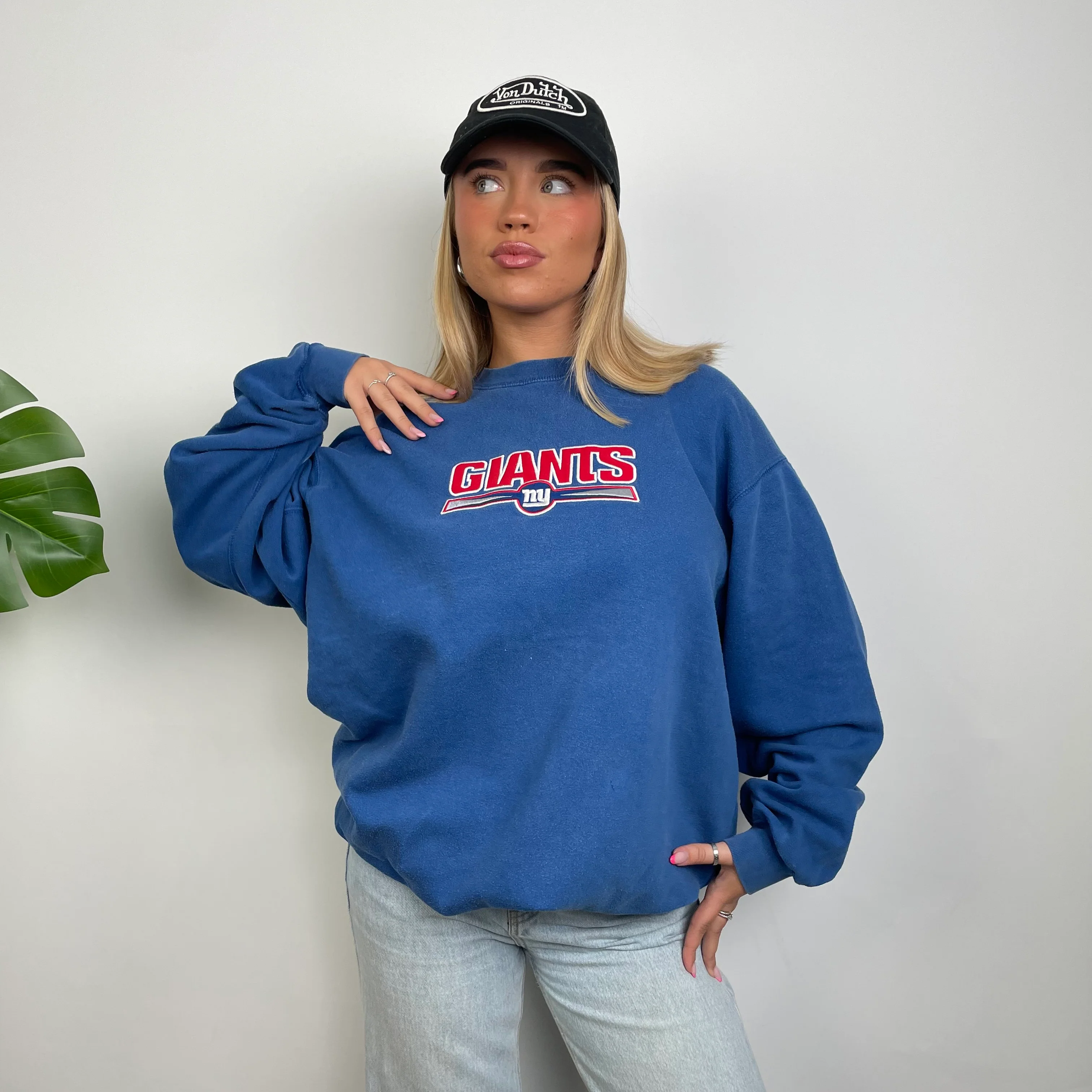 New York Giants Blue Embroidered Spell Out Sweatshirt (XL) - Image 6