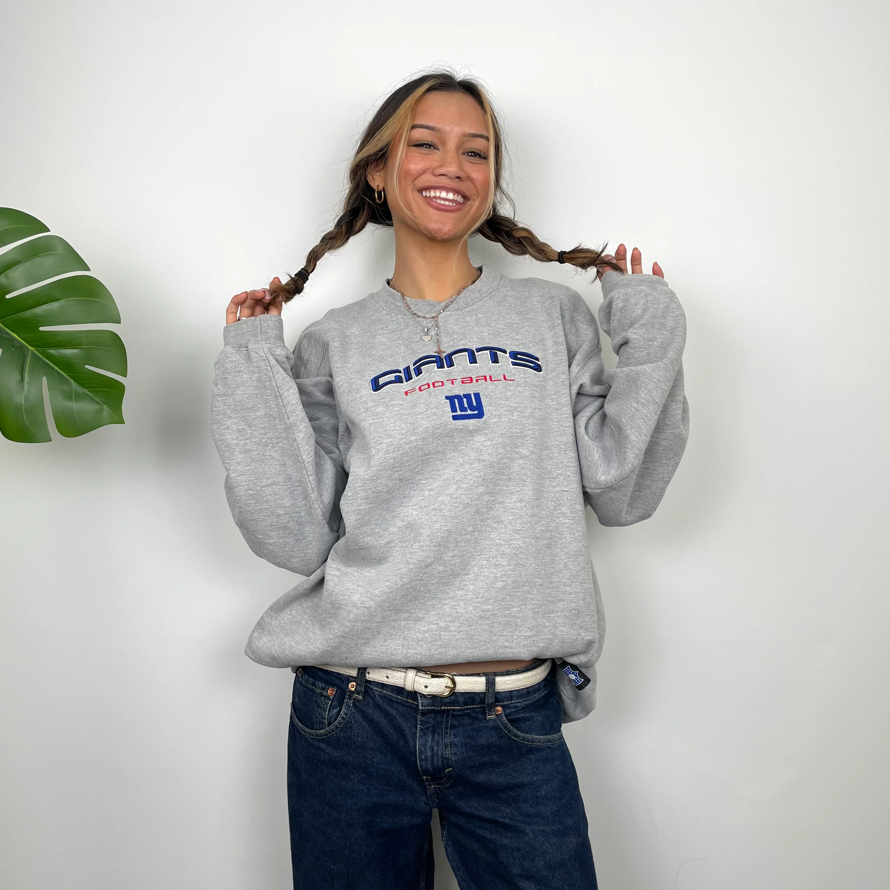 New York Giants Grey Embroidered Spell Out Sweatshirt (L) - Image 5