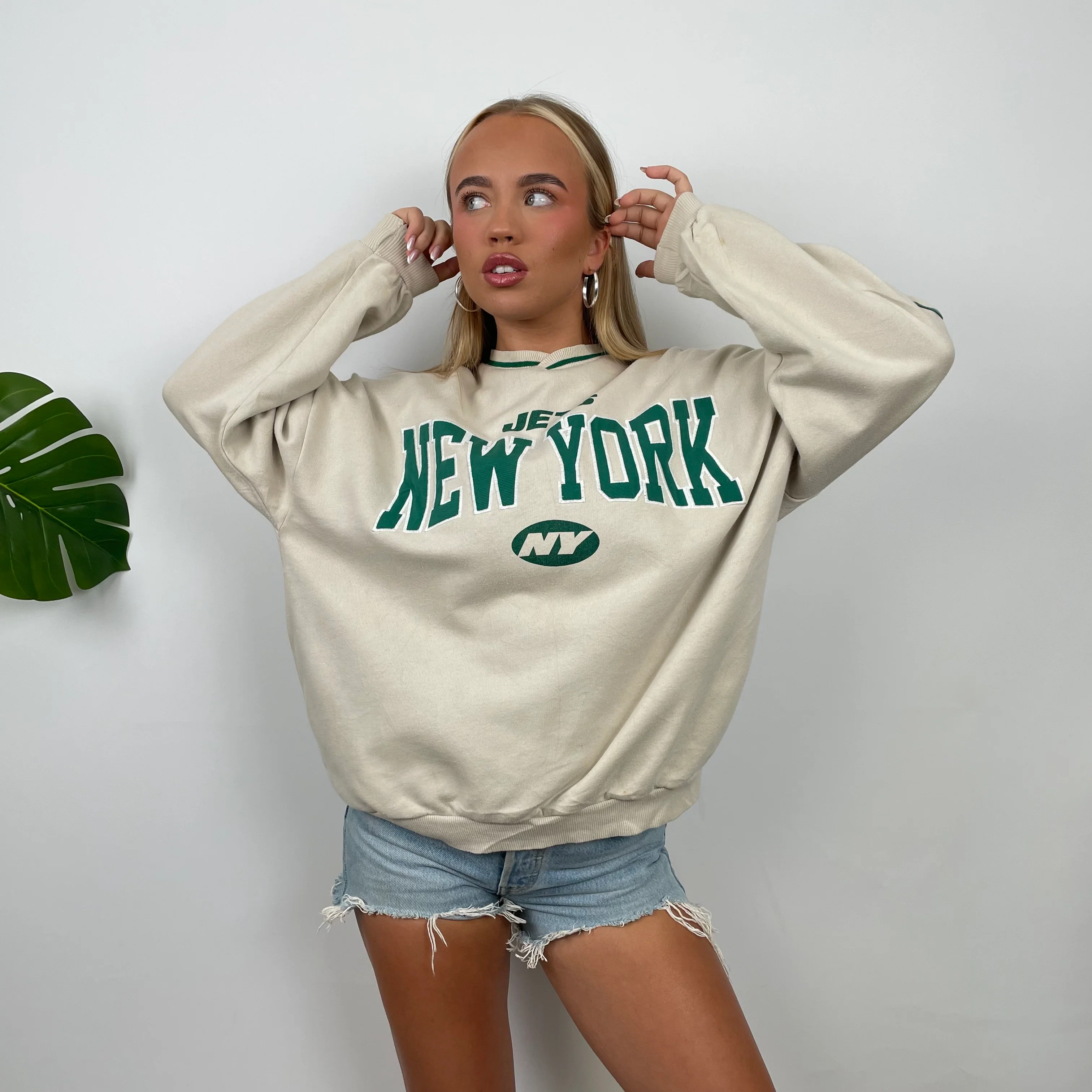New York Jets Cream Embroidered Spell Out Sweatshirt (S) - Image 8