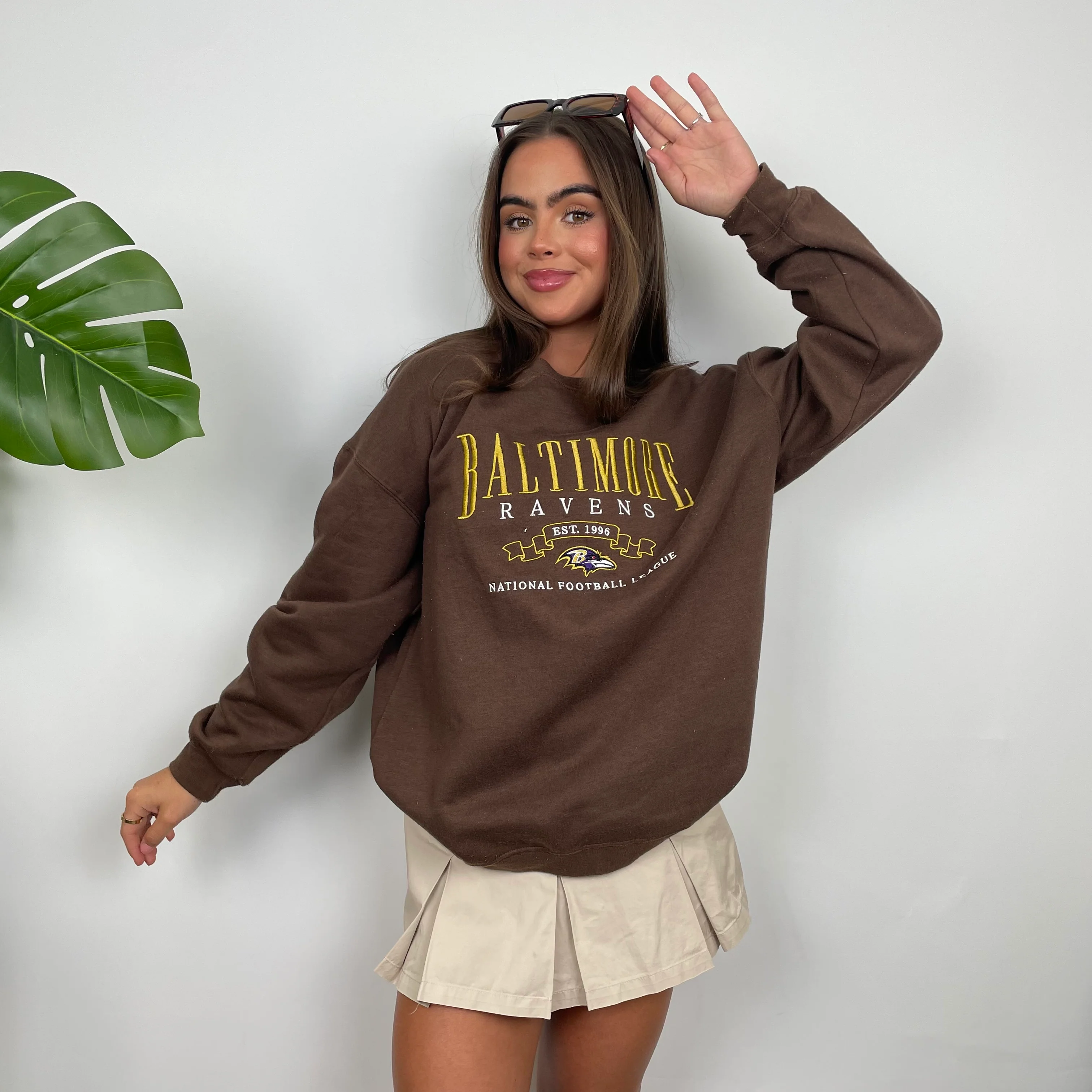 NFL Baltimore Ravens Brown Embroidered Spell Out Sweatshirt (M) - Image 2
