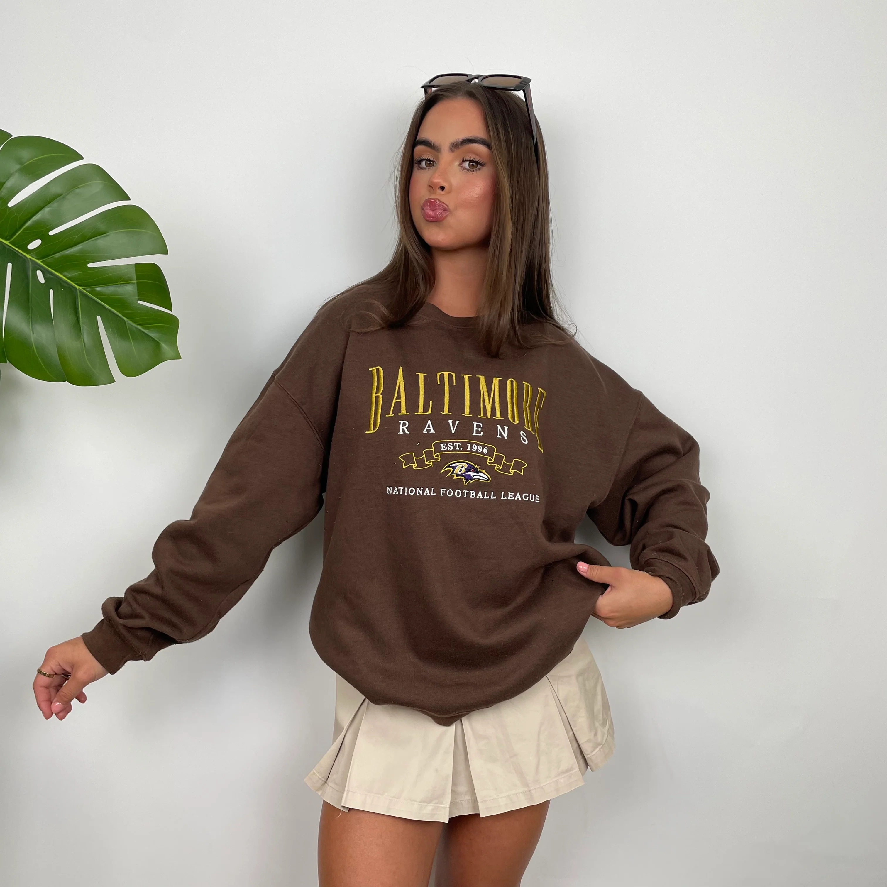 NFL Baltimore Ravens Brown Embroidered Spell Out Sweatshirt (M) - Image 3