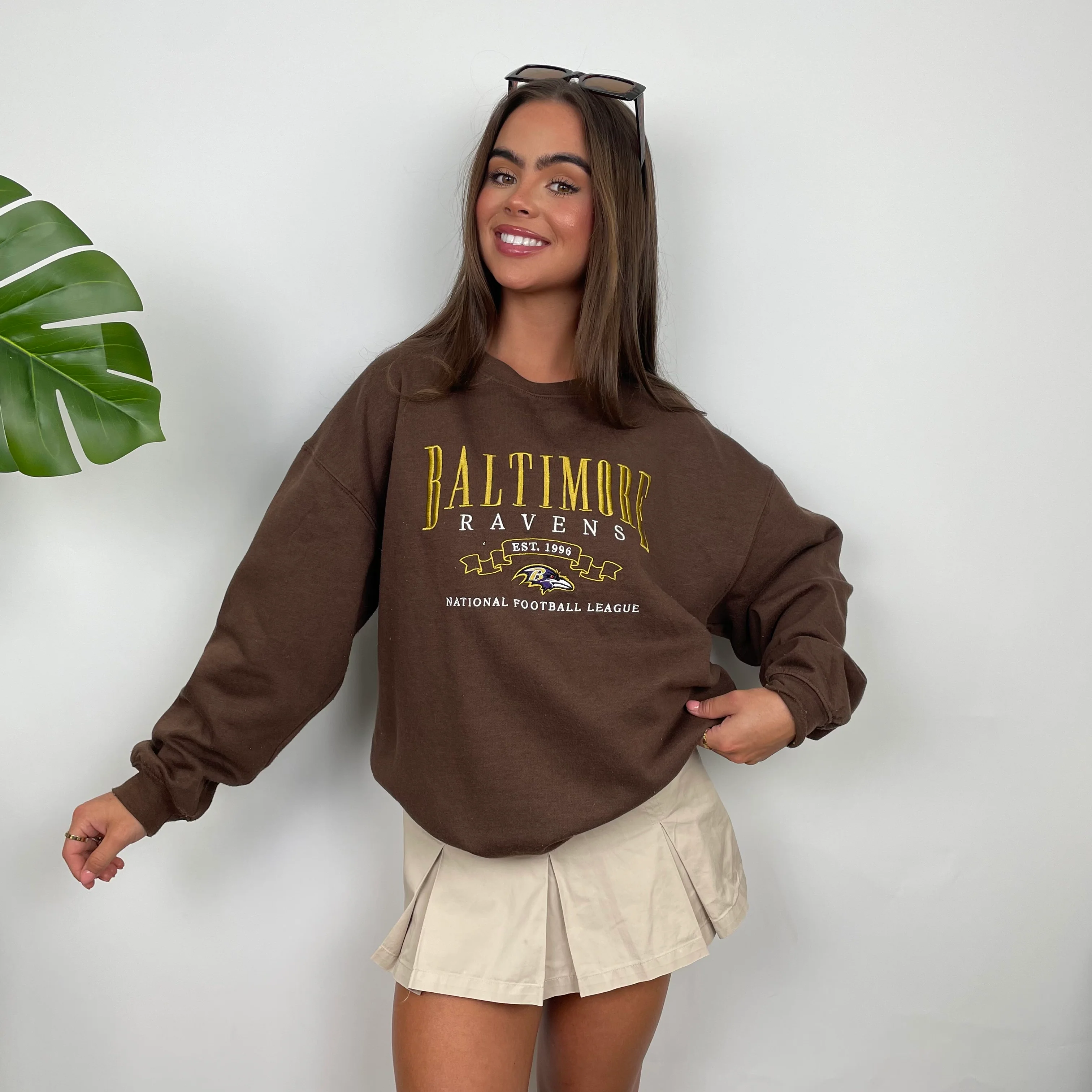 NFL Baltimore Ravens Brown Embroidered Spell Out Sweatshirt (M) - Image 5