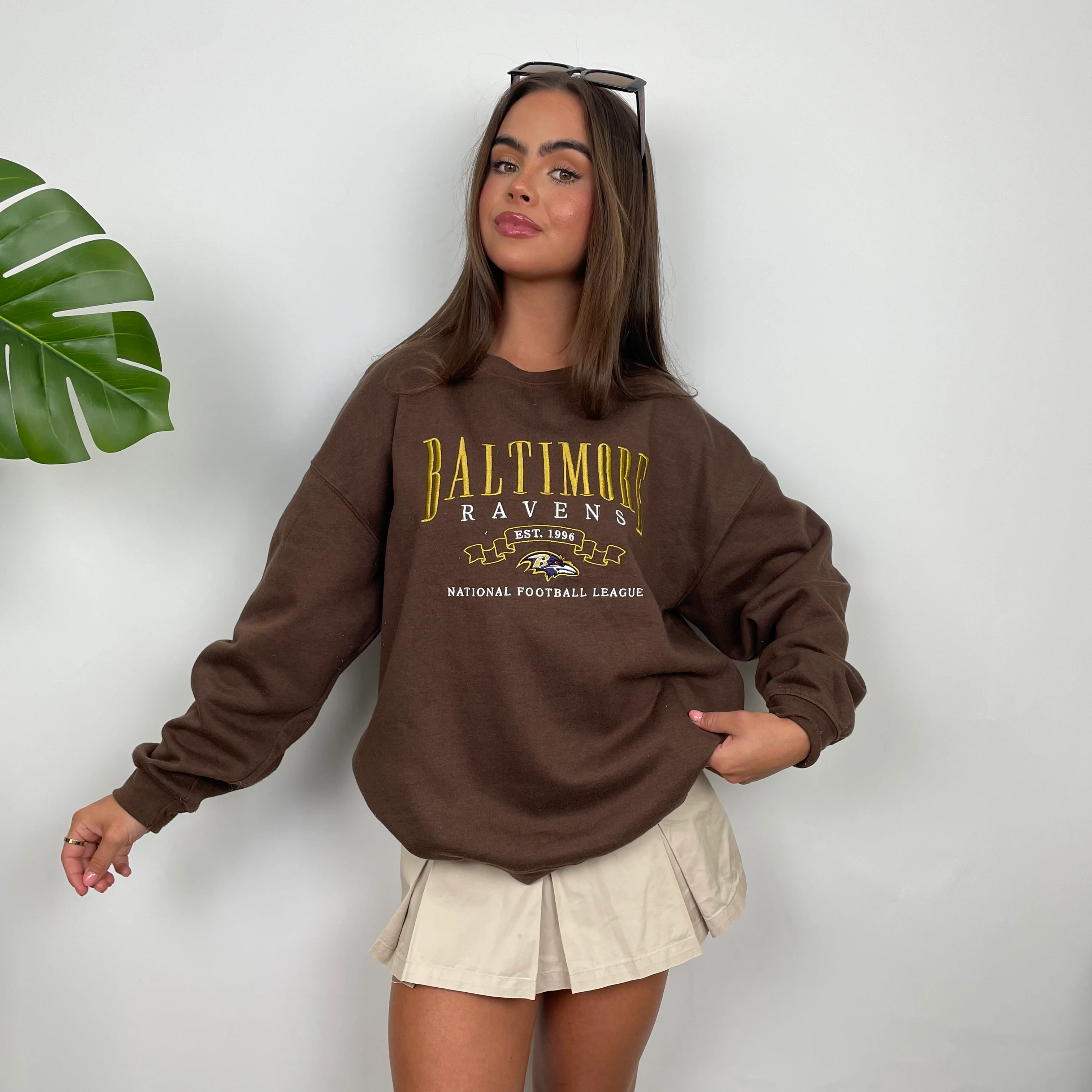 NFL Baltimore Ravens Brown Embroidered Spell Out Sweatshirt (M) - Image 7