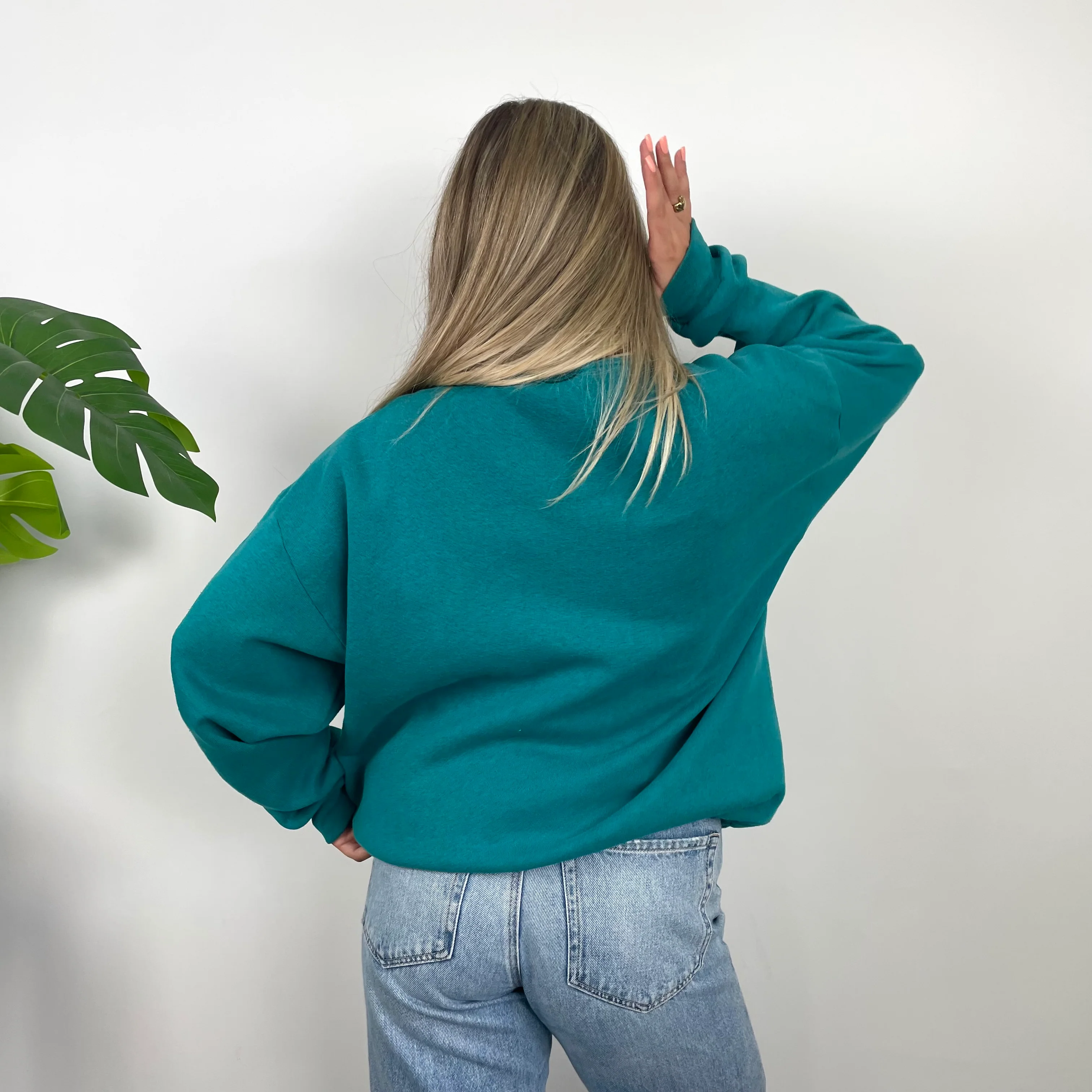 NFL Miami Dolphins Turquoise Embroidered Spell Out Sweatshirt (L) - Image 5
