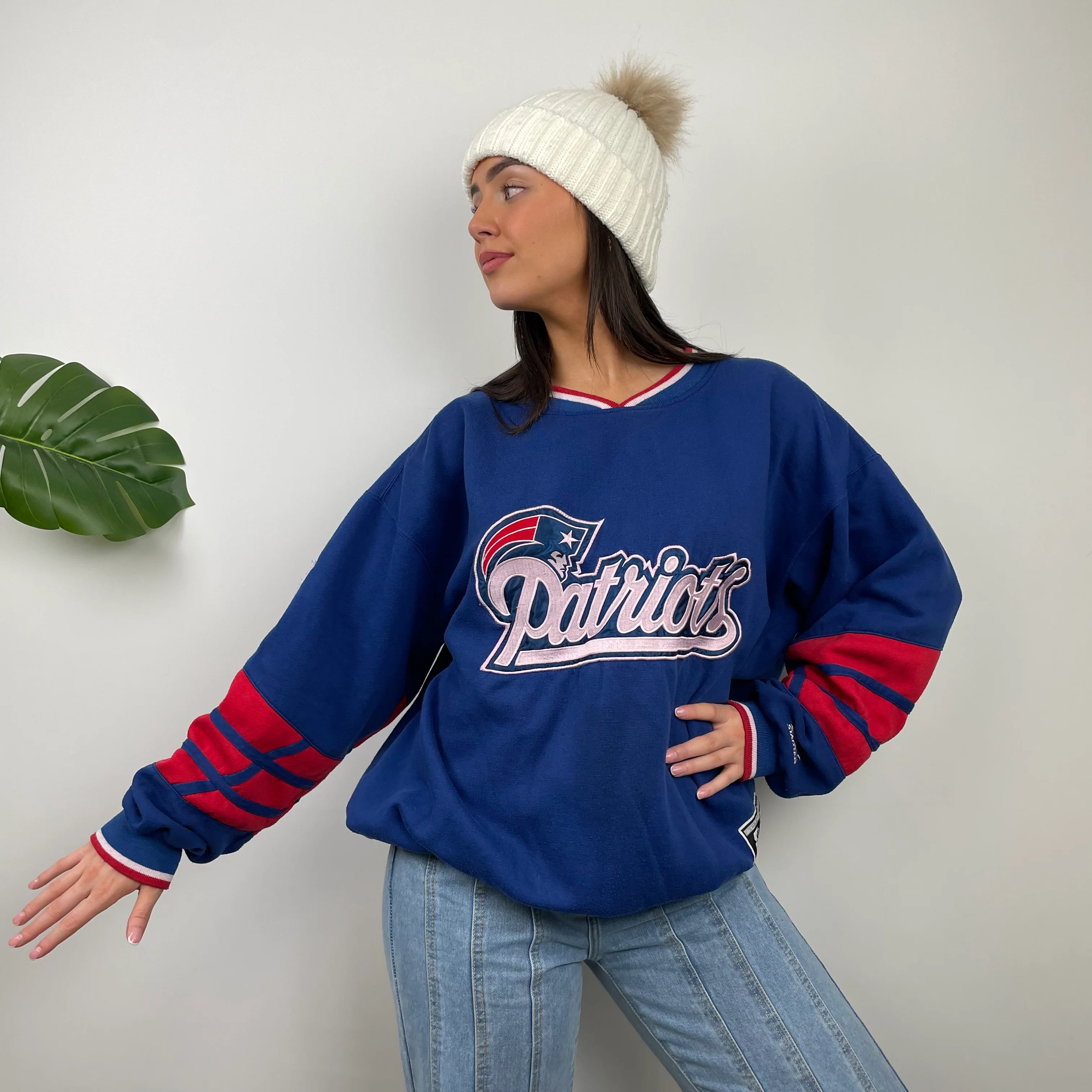 NFL New England Patriots Navy Embroidered Spell Out Sweatshirt (L) - Image 2