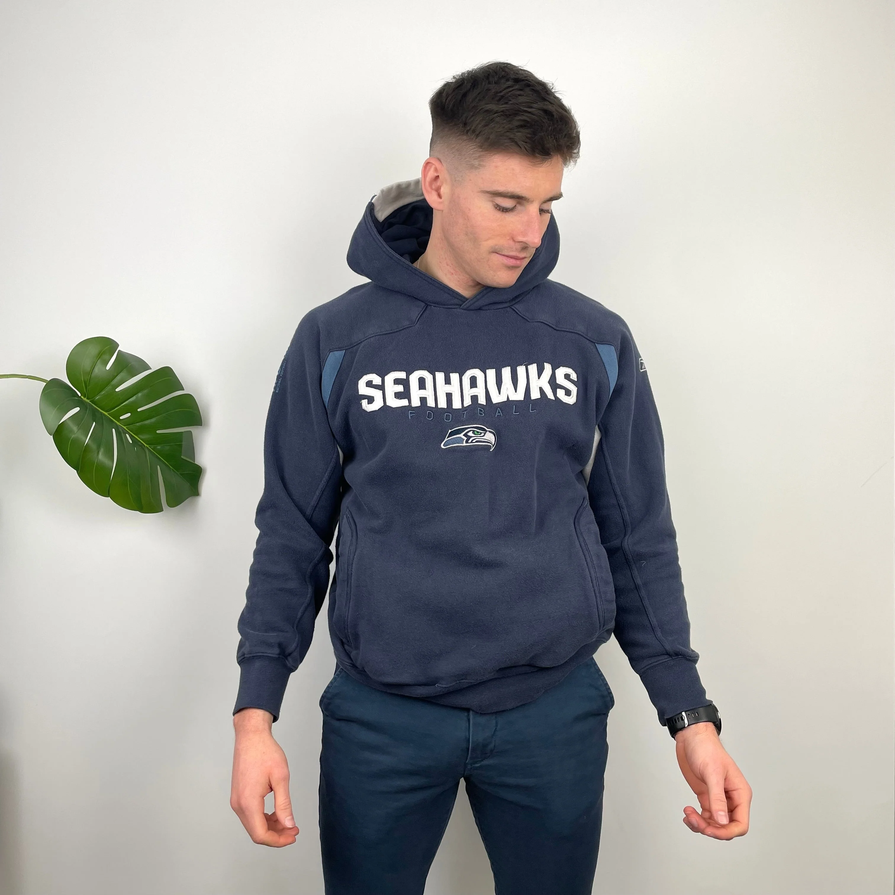 NFL Seattle Seahawks Navy Embroidered Spell Out Sweatshirt (M) - Image 3