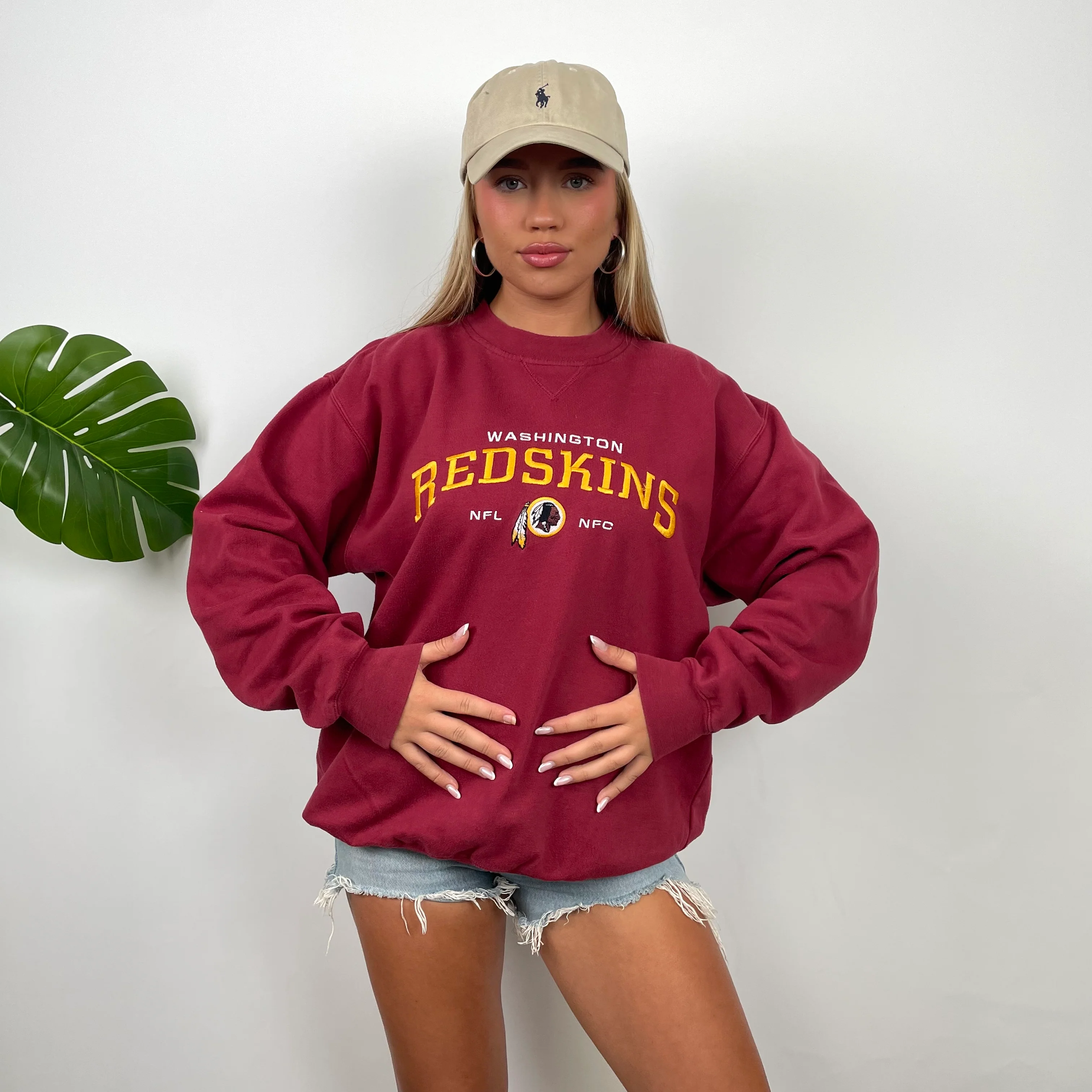 NFL Washington Redskins Red Embroidered Spell Out Sweatshirt (M) - Image 3