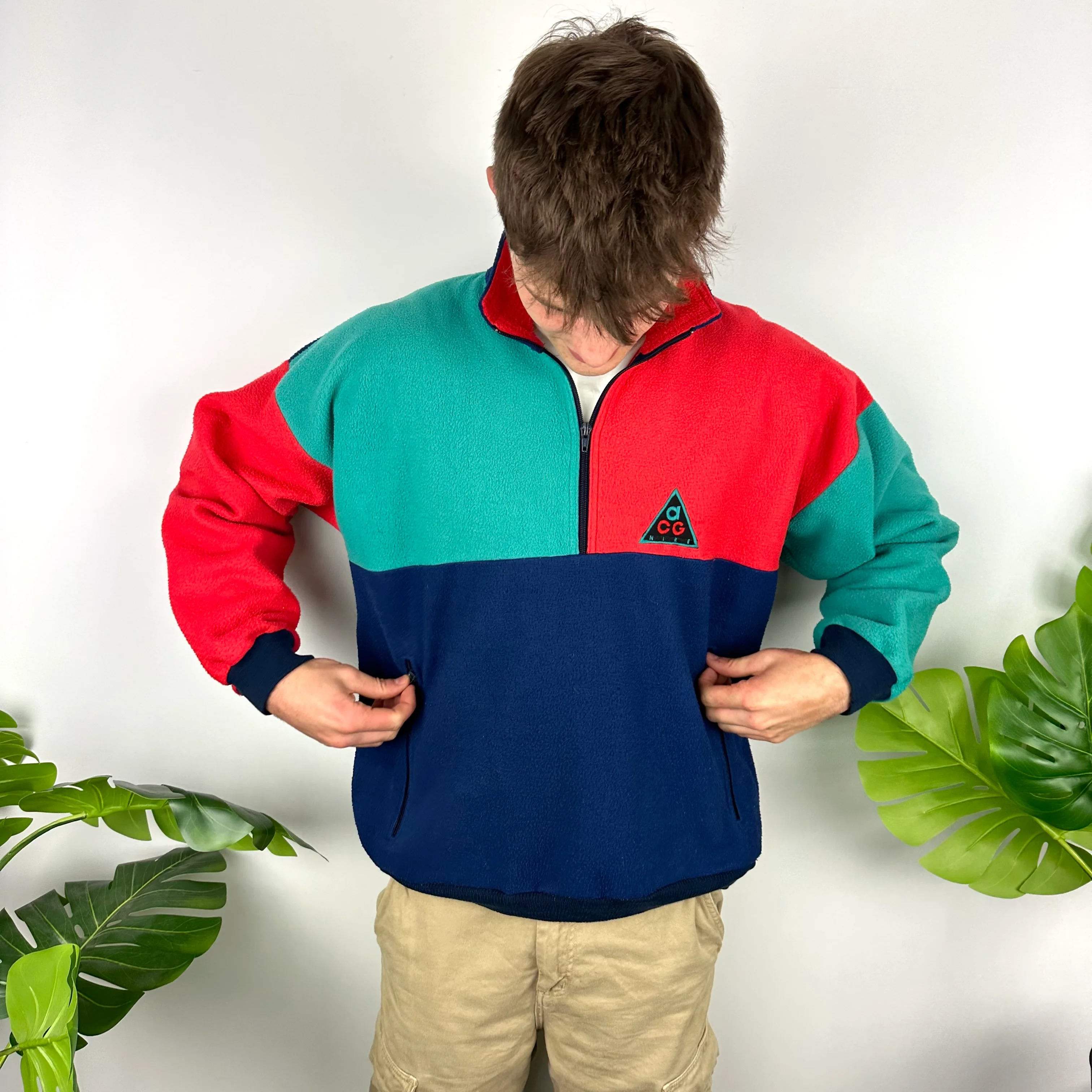 Nike ACG Colour Block Embroidered Spell Out Teddy Bear Fleece Quarter Zip Sweatshirt (L) - Image 6