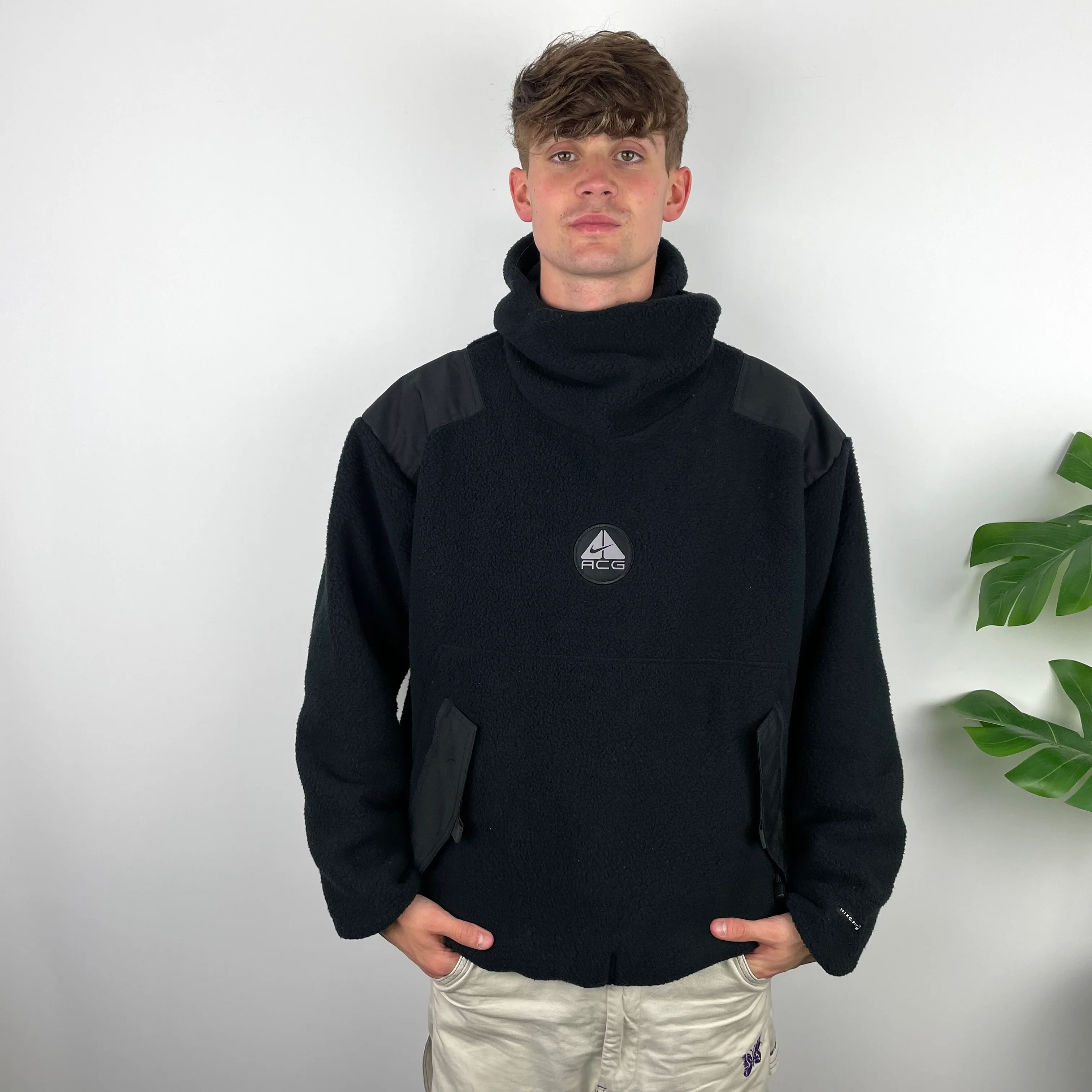 Nike ACG RARE Black Embroidered Spell Out Balaclava Teddy Bear Fleece Hoodie (L) - Image 2