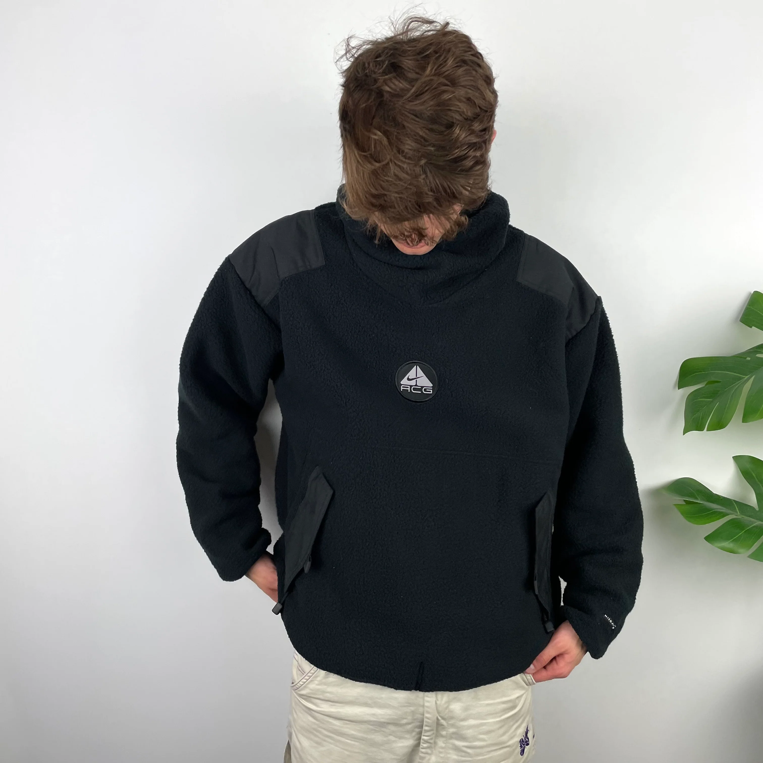 Nike ACG RARE Black Embroidered Spell Out Balaclava Teddy Bear Fleece Hoodie (L) - Image 4