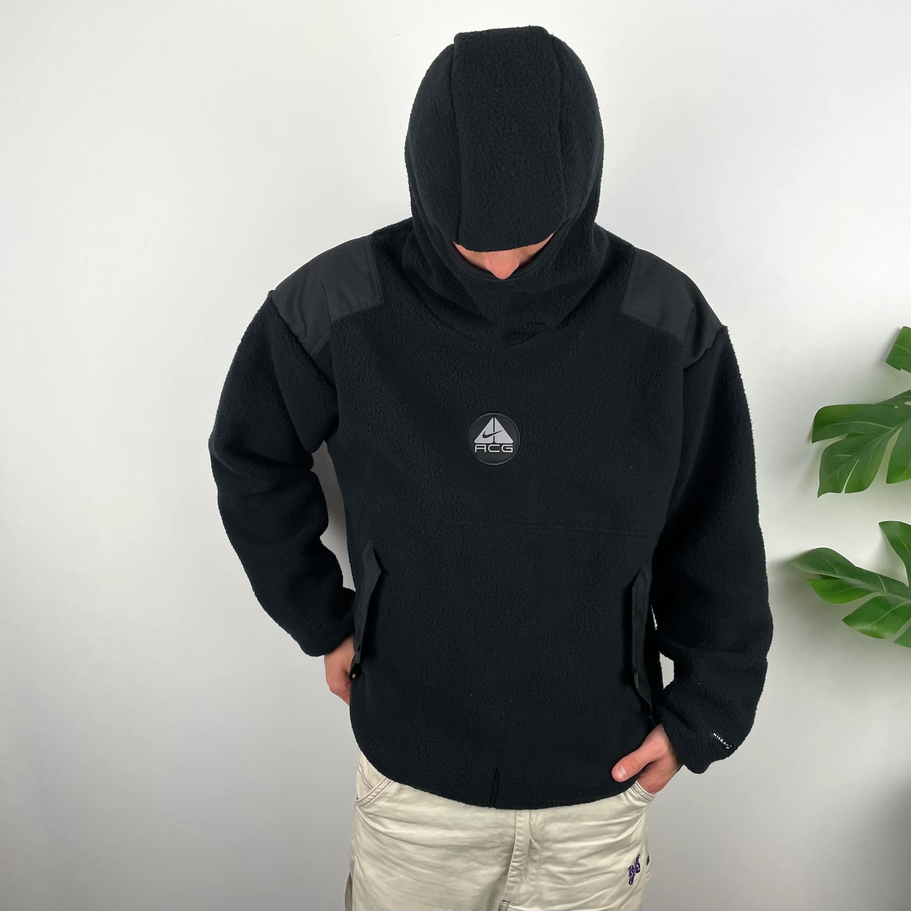 Nike ACG RARE Black Embroidered Spell Out Balaclava Teddy Bear Fleece Hoodie (L) - Image 6