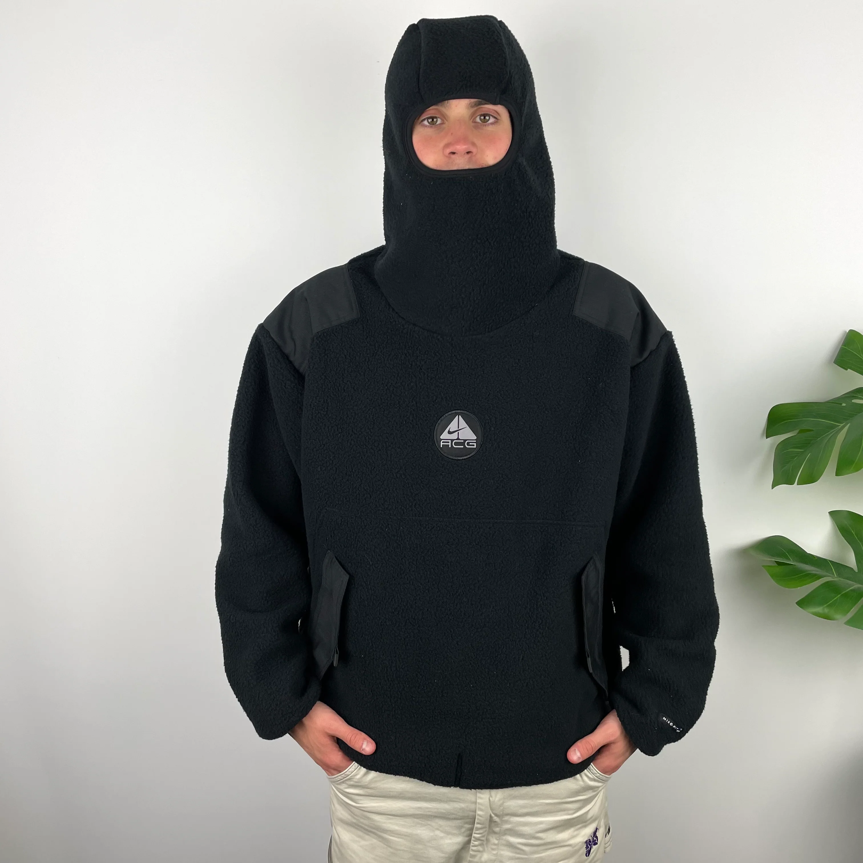 Nike ACG RARE Black Embroidered Spell Out Balaclava Teddy Bear Fleece Hoodie (L) - Image 7