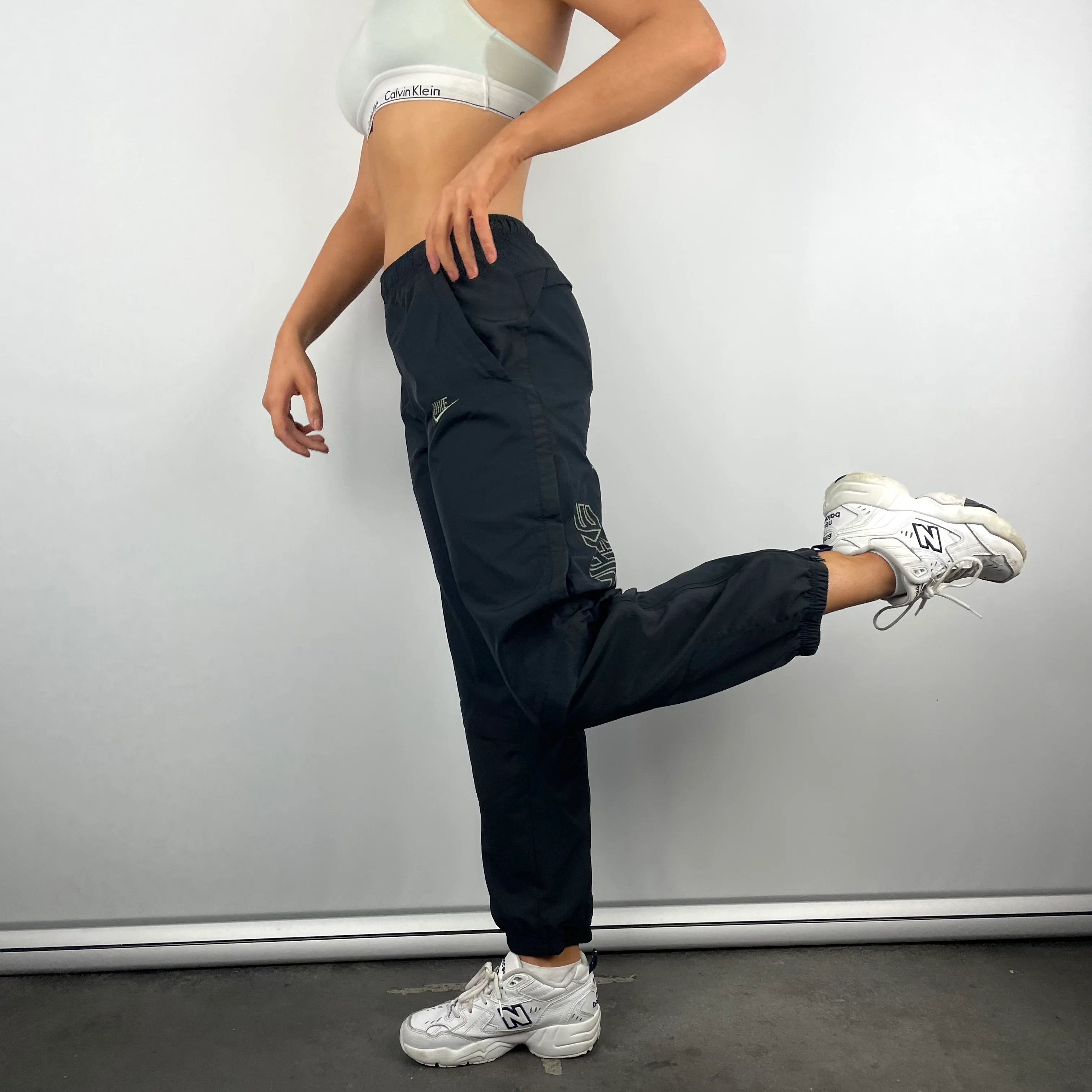 Nike Air Black Embroidered Spell Out Track Pants (S) - Image 2