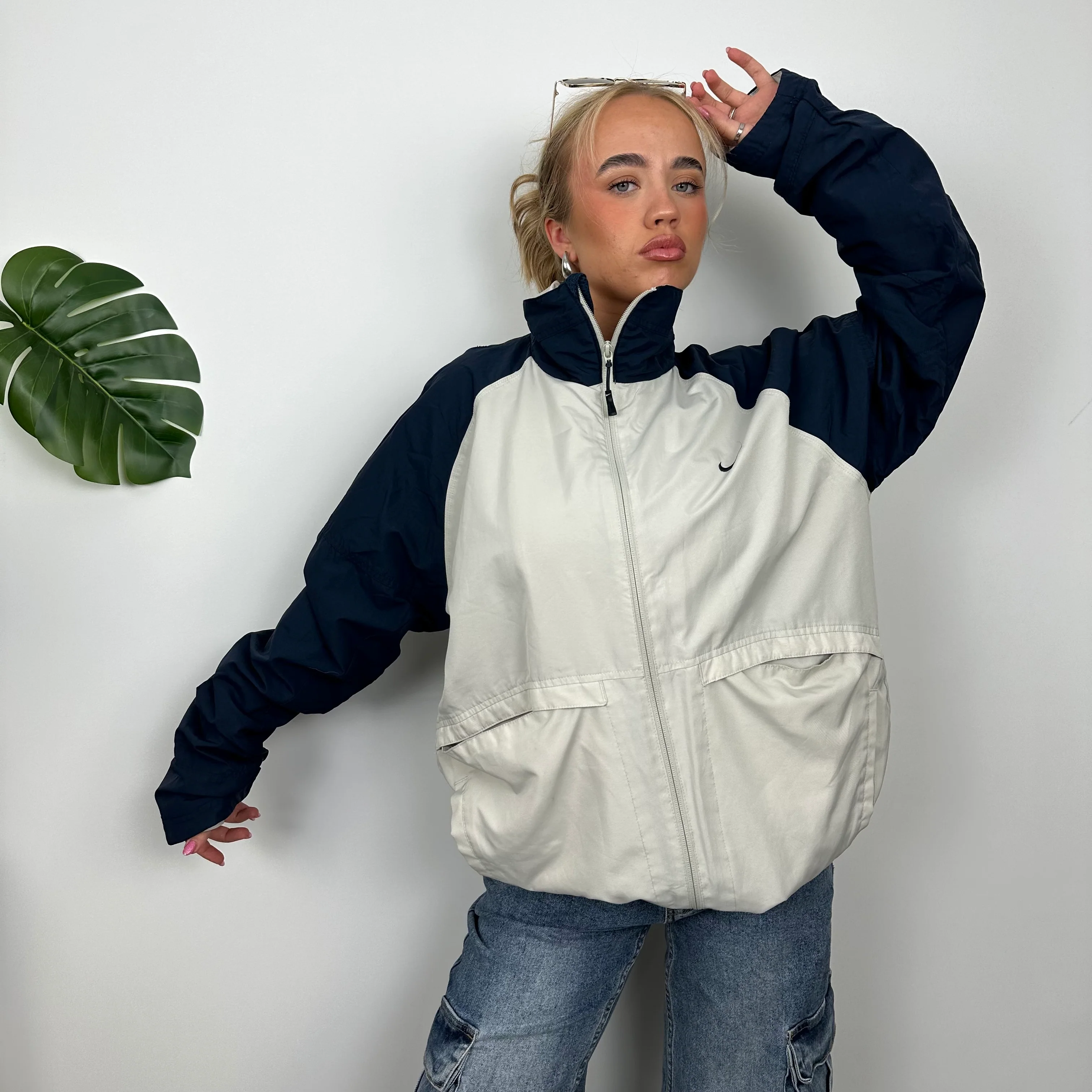 Nike Air Cream Embroidered Spell Out Zip Up Jacket (L) - Image 2
