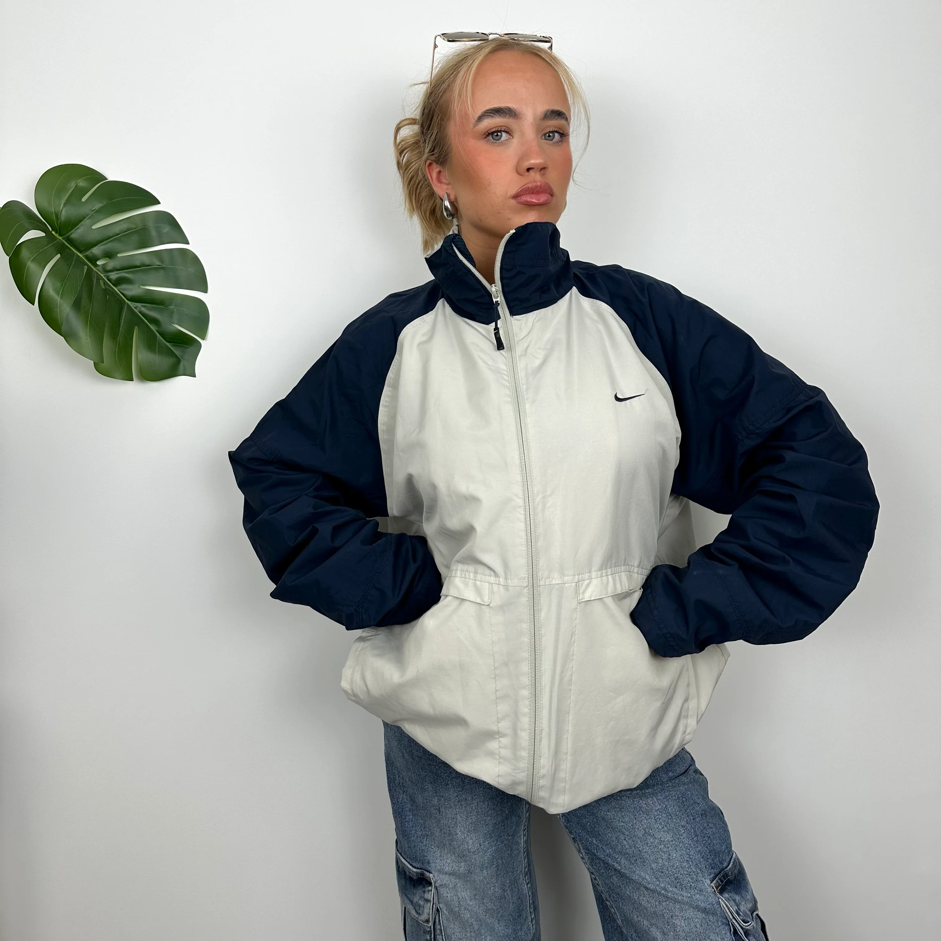 Nike Air Cream Embroidered Spell Out Zip Up Jacket (L) - Image 5