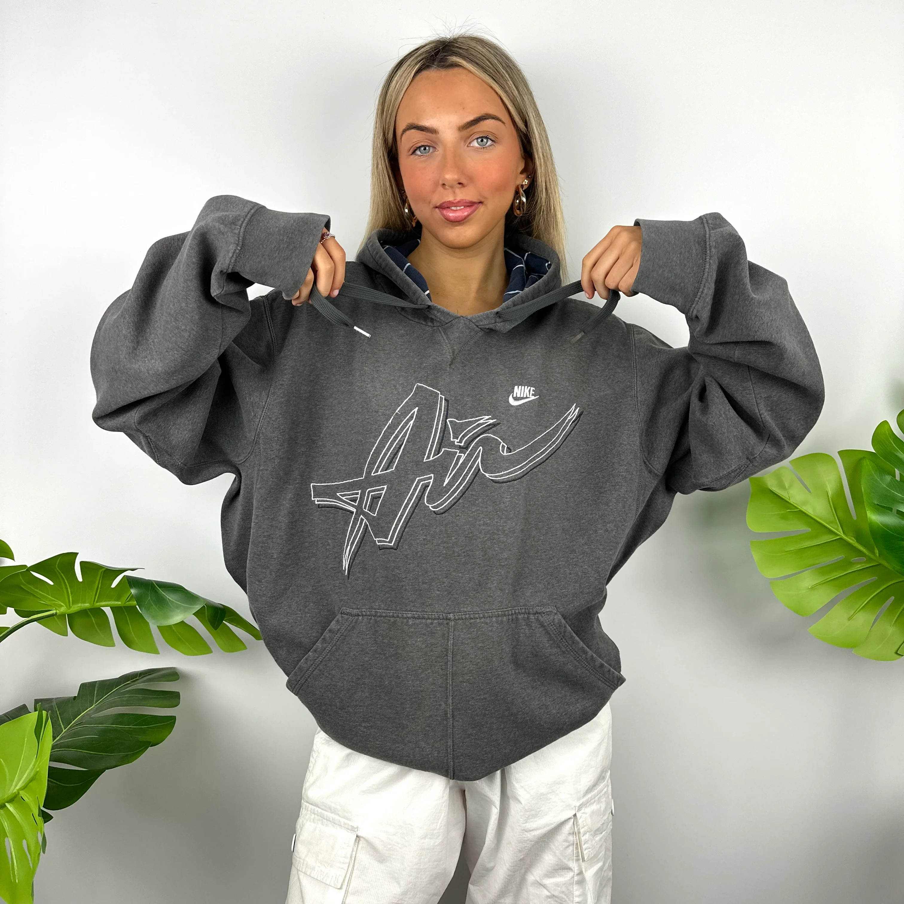 Nike Air Grey Embroidered Spell Out Hoodie (XL)