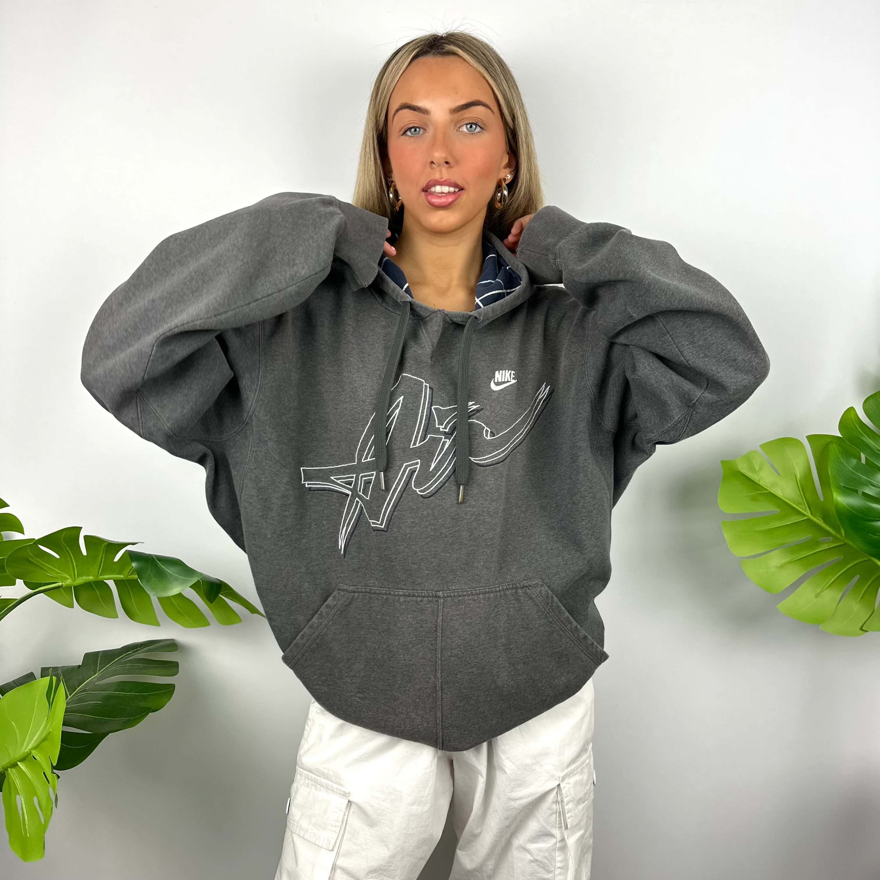 Nike Air Grey Embroidered Spell Out Hoodie (XL) - Image 8