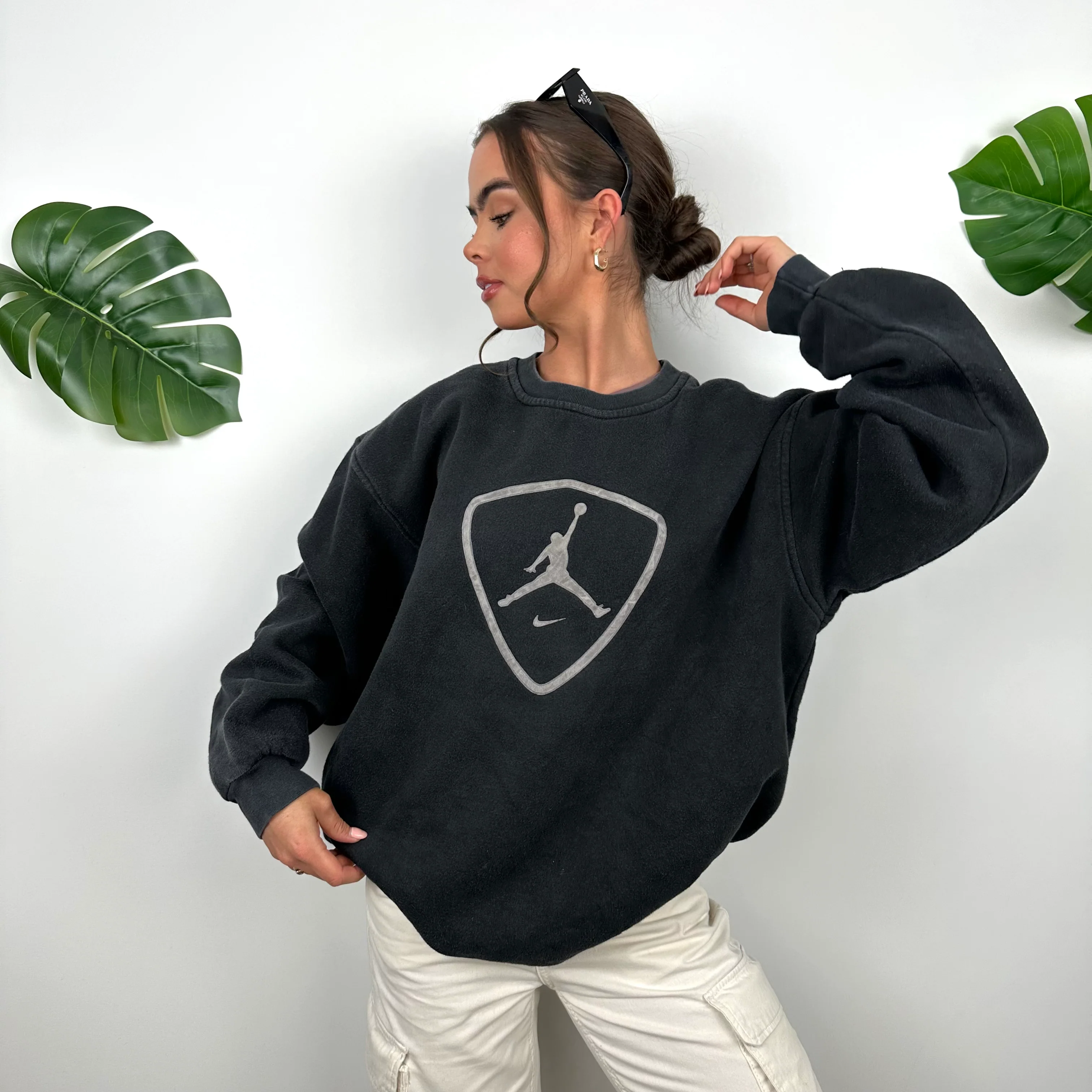 Nike Air Jordan Black Embroidered Logo Sweatshirt (L) - Image 2