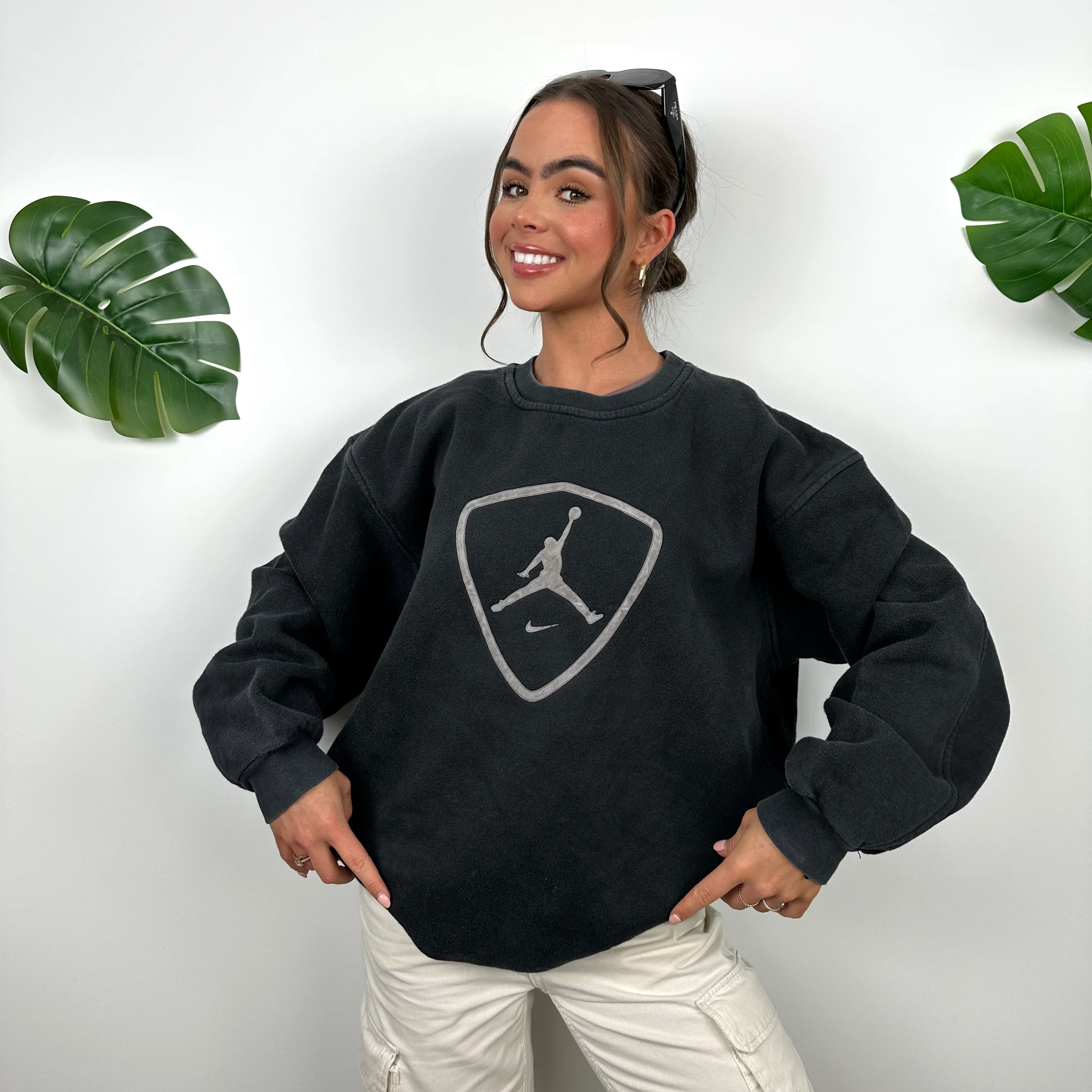 Nike Air Jordan Black Embroidered Logo Sweatshirt (L) - Image 3