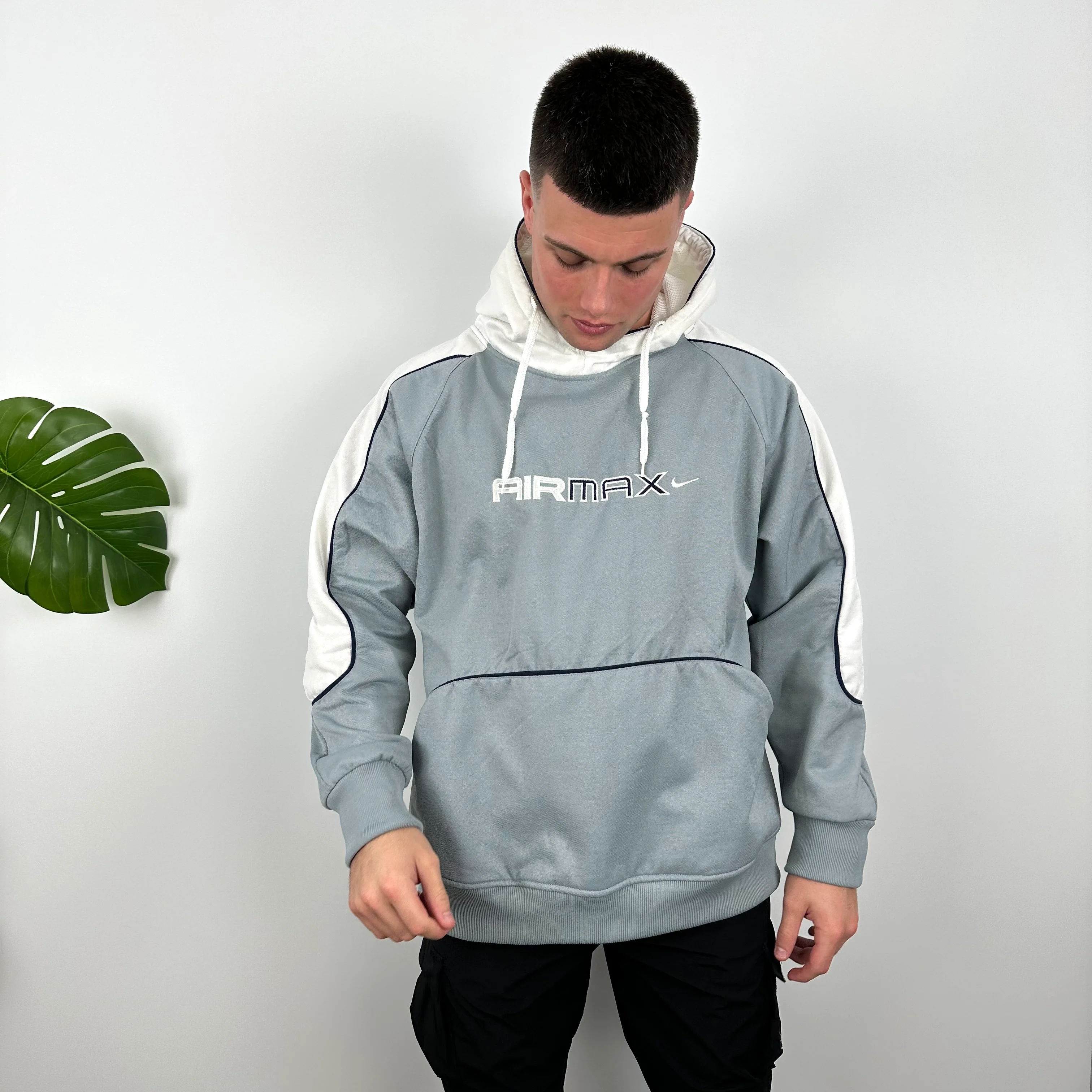 Nike Air Max RARE Grey Embroidered Spell Out Hoodie (L) - Image 2