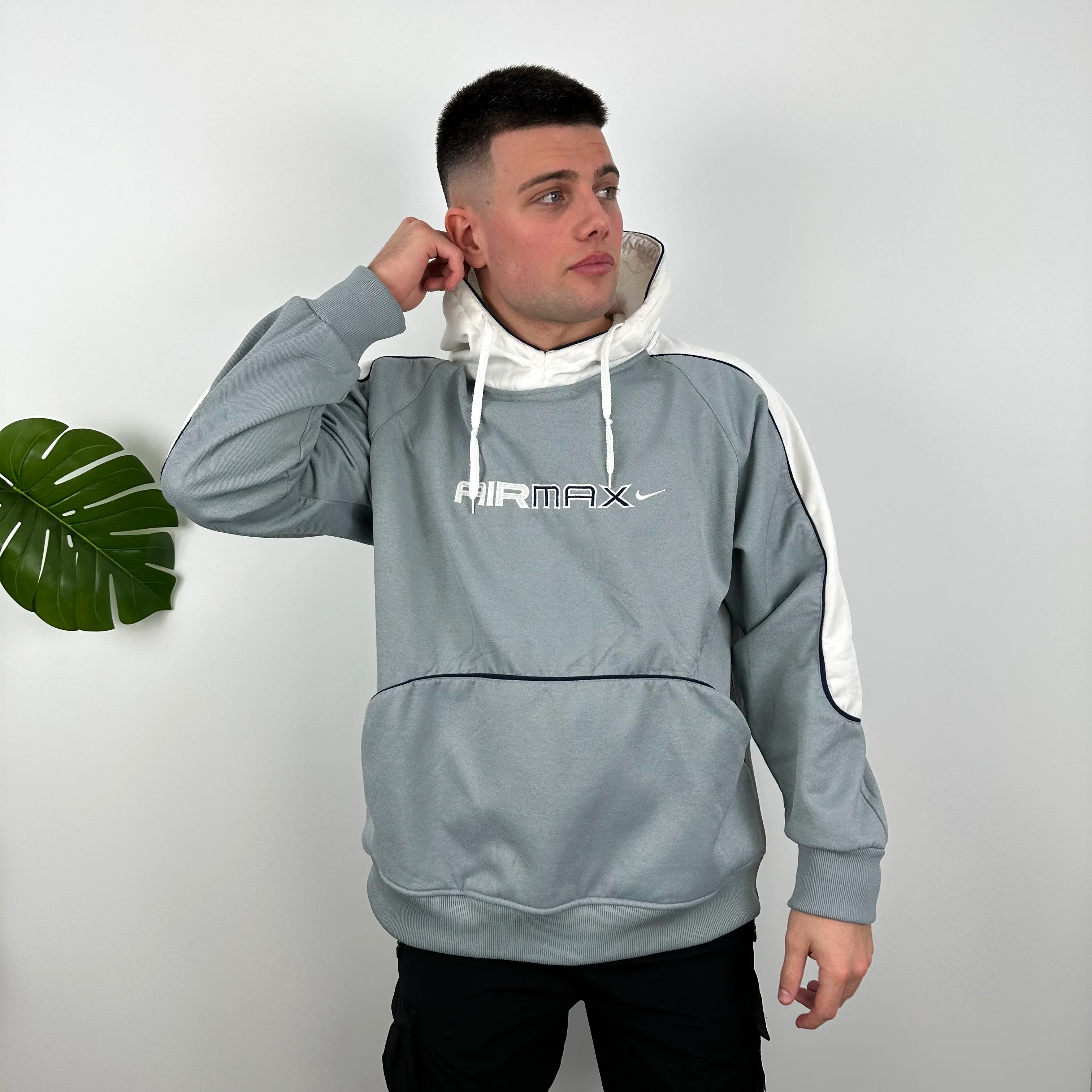 Nike Air Max RARE Grey Embroidered Spell Out Hoodie (L) - Image 3