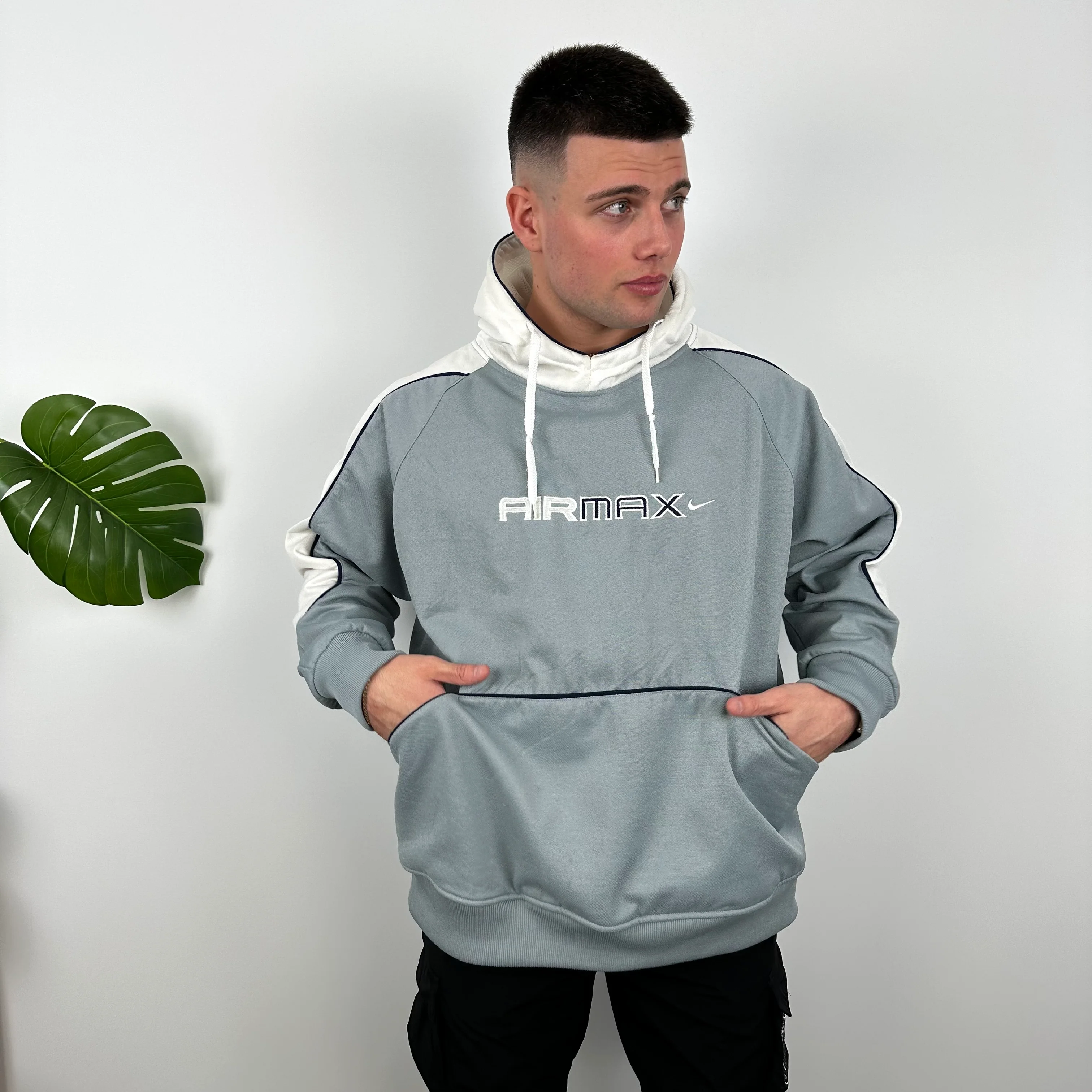 Nike Air Max RARE Grey Embroidered Spell Out Hoodie (L) - Image 6
